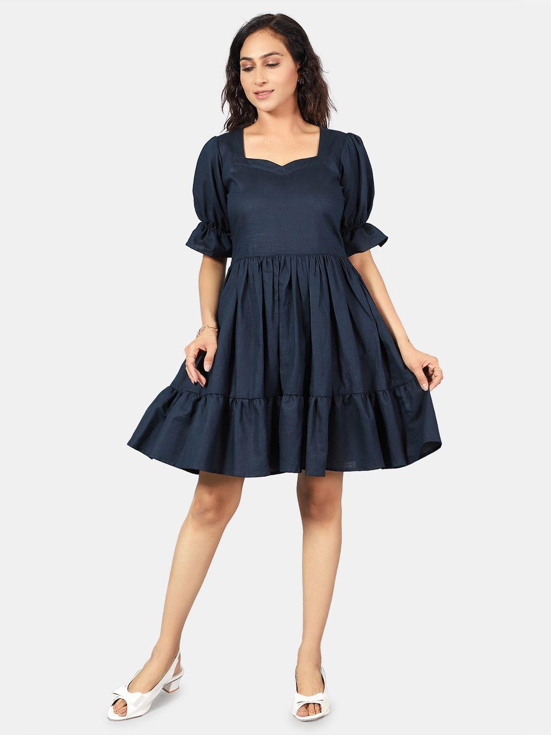 indophilia sweetheart neck tiered cotton linen fit & flare dress