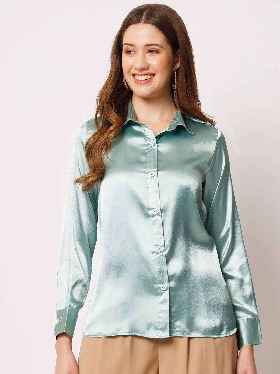 charmgal classic spread collar satin casual shirt