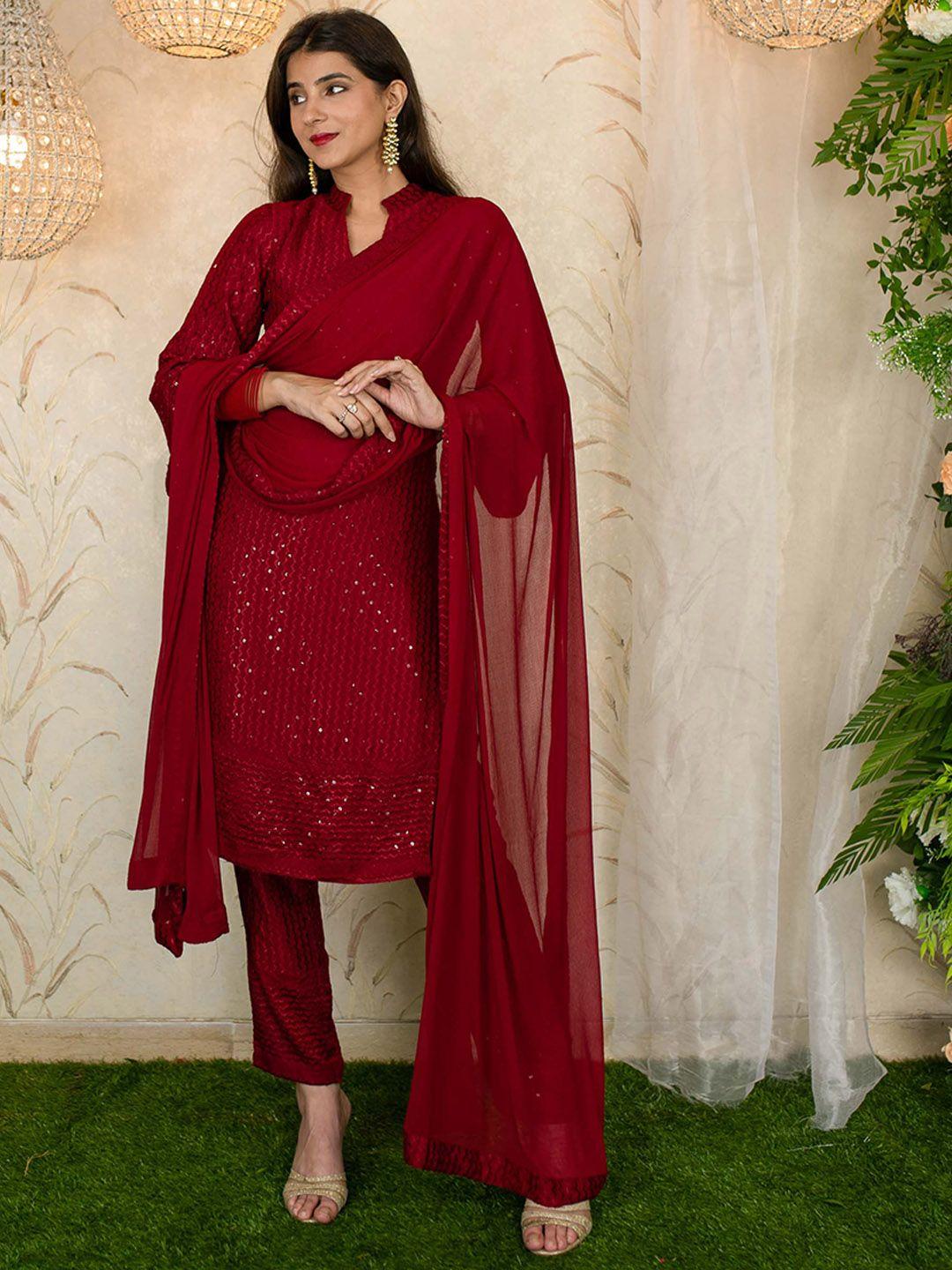 label shaurya sanadhya ethnic motifs embroidered sequined kurta with trousers & dupatta