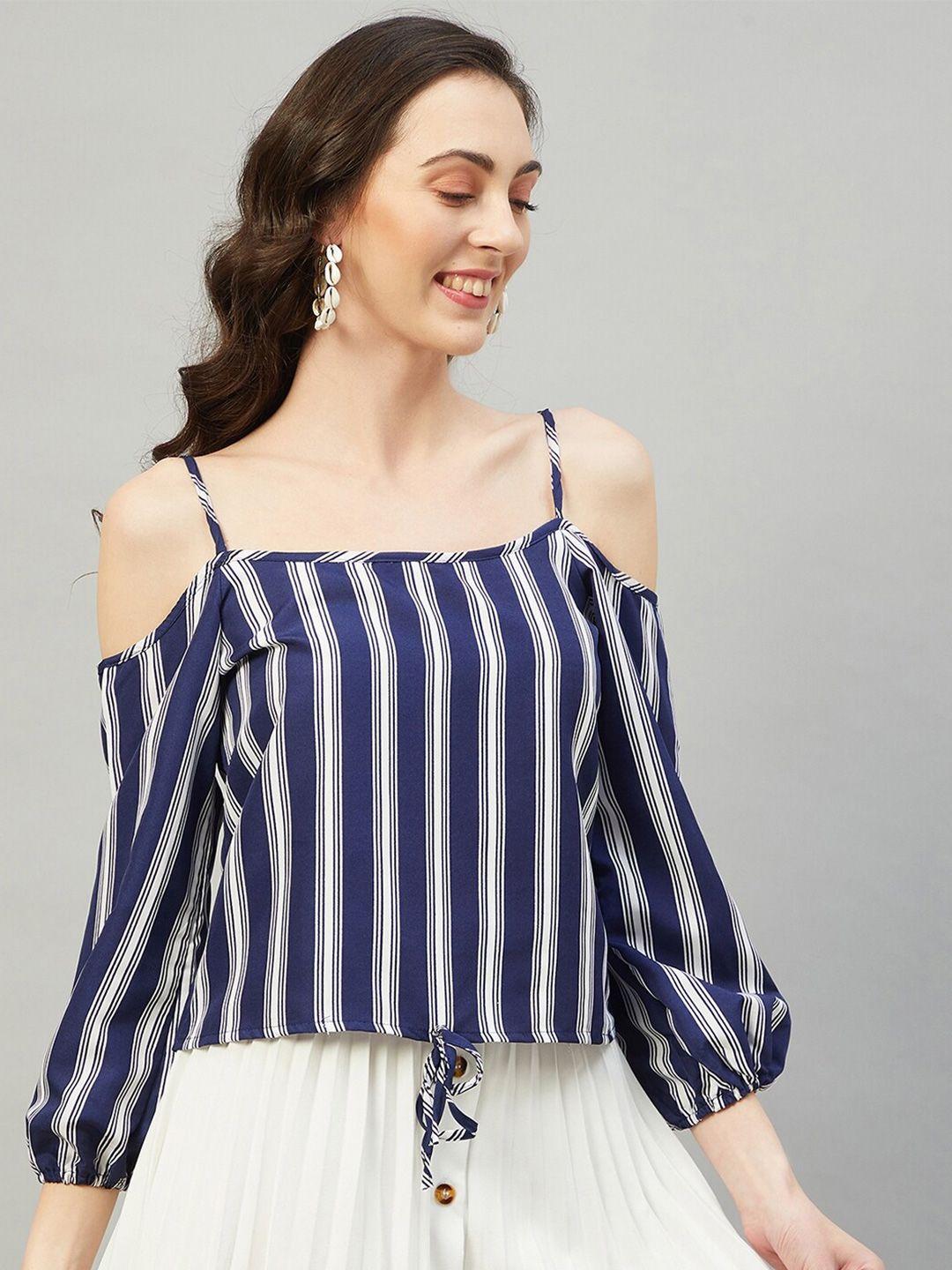 chimpaaanzee striped off-shoulder puff sleeve bardot top