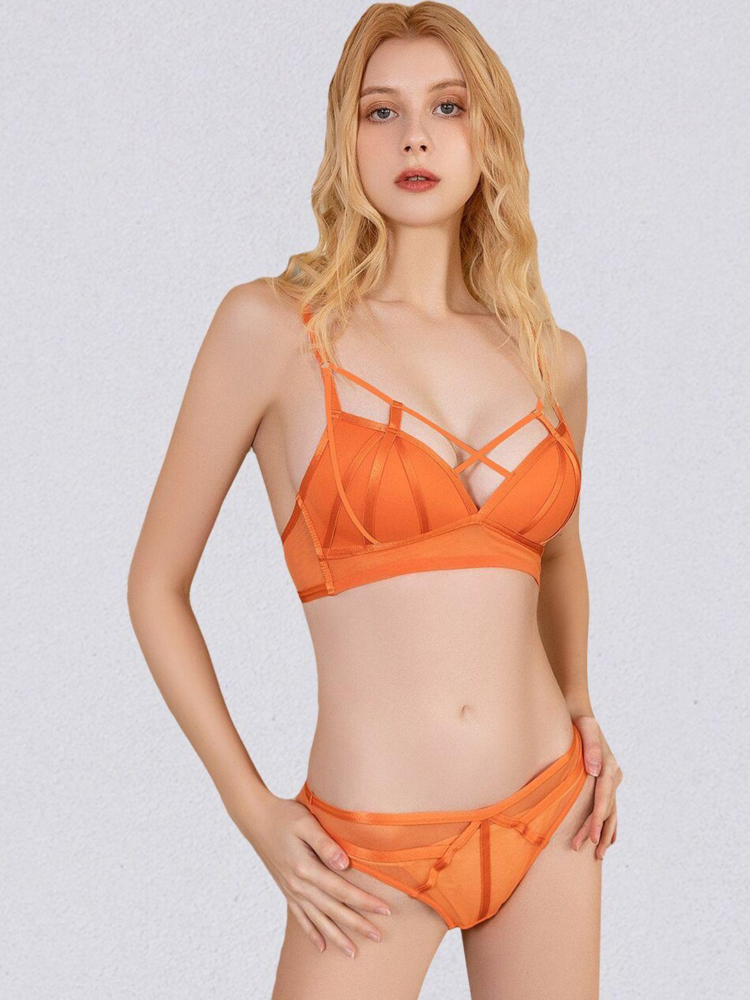 jc collection self design lingerie set- ls-wwe-5331-orange-32b