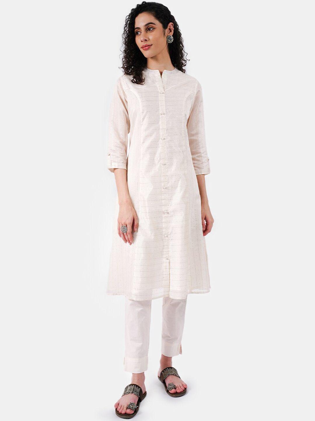 rmya striped thread work sequined a-line panelled kurta