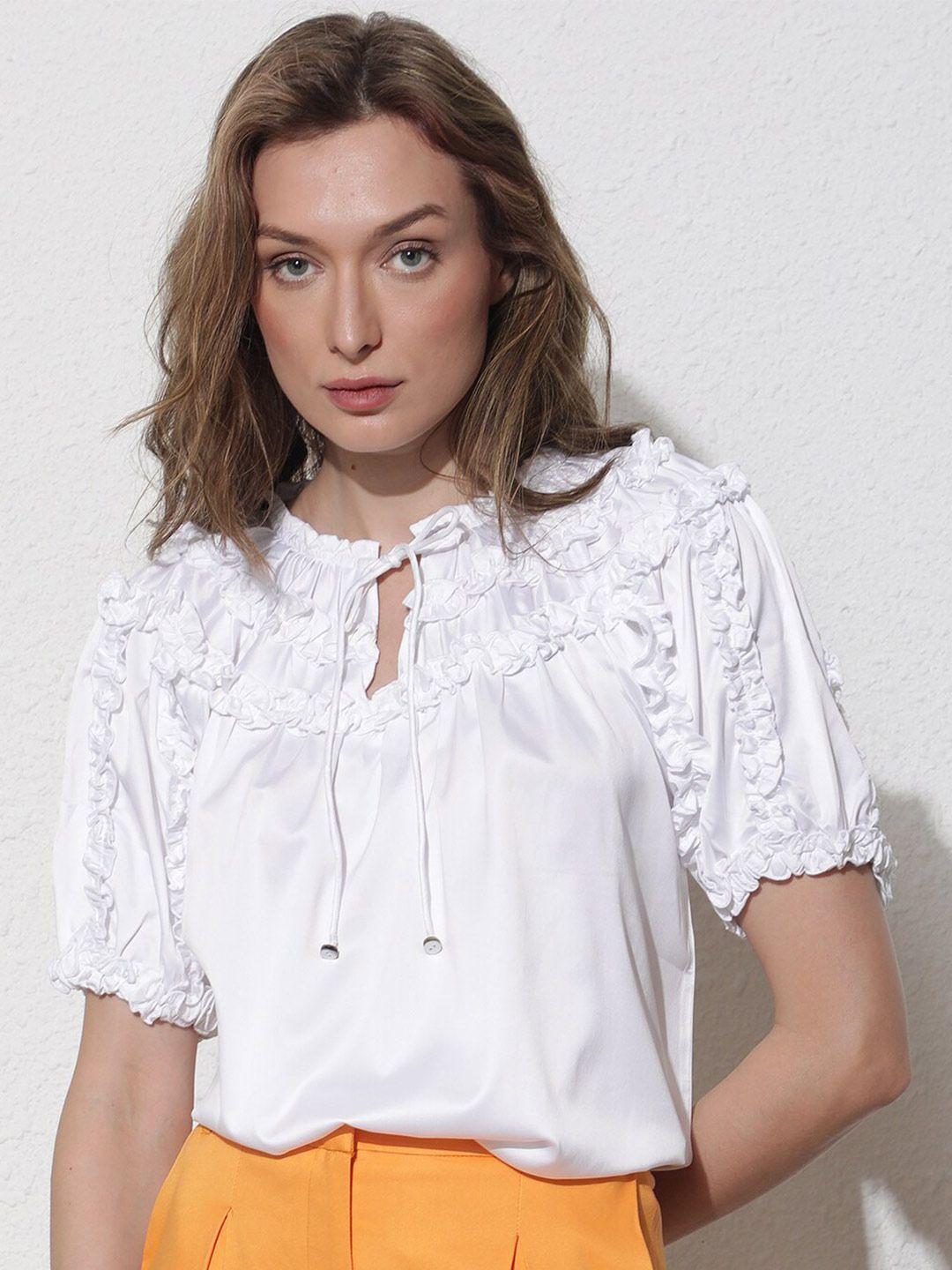 rareism white tie-up neck top