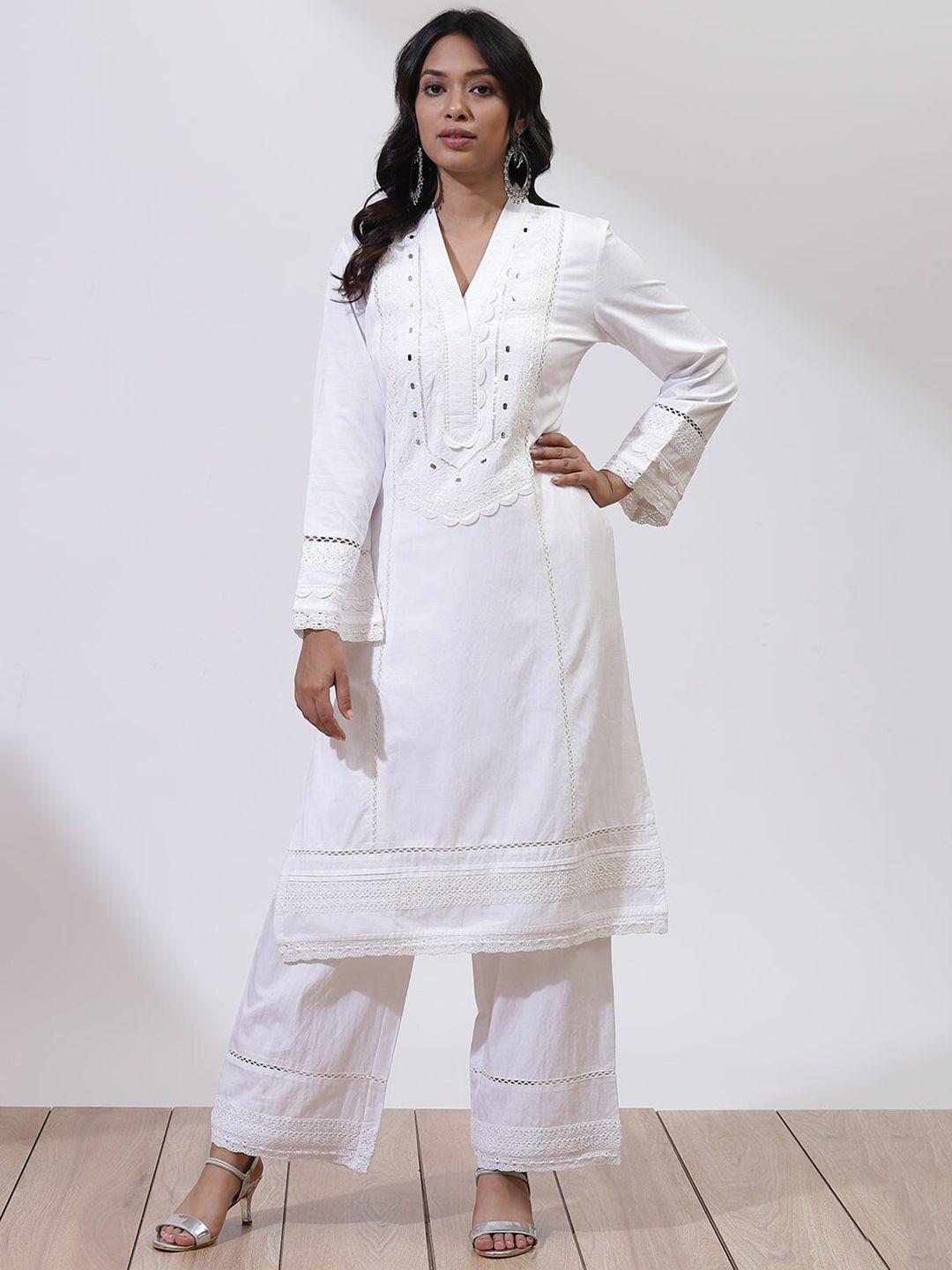 lakshita embroidered mirror work kurta with trousers