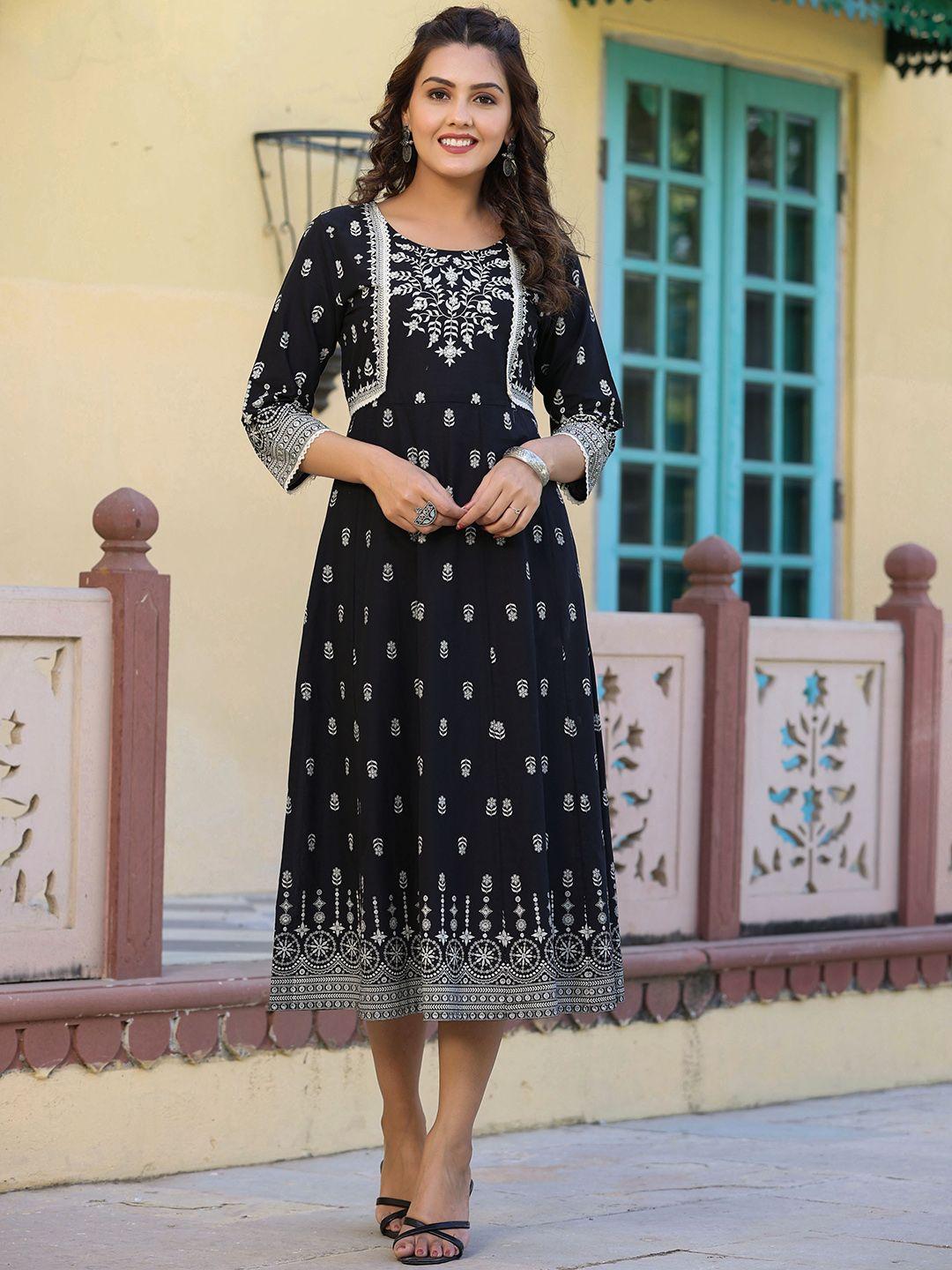 juniper floral embroidered cotton anarkali flared dress