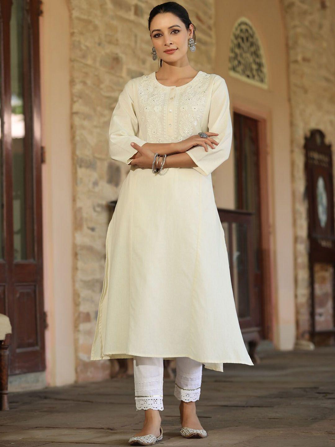 juniper ethnic motifs embroidered sequined cotton kurta