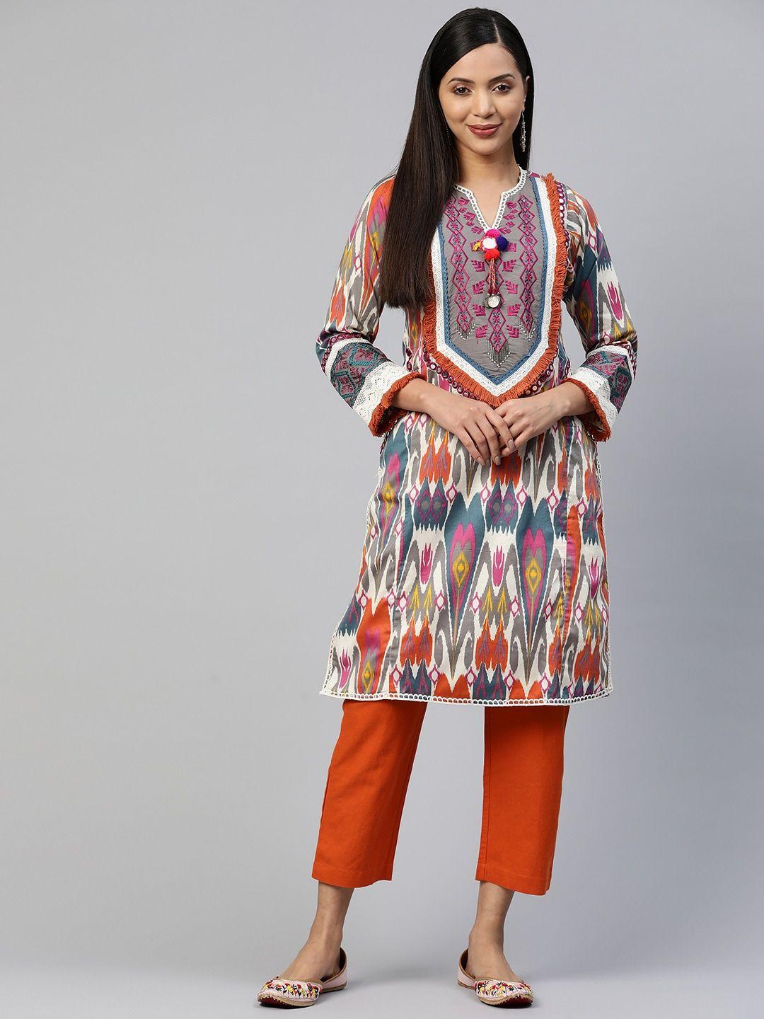 nayam by lakshita printed mirror work cotton kurta