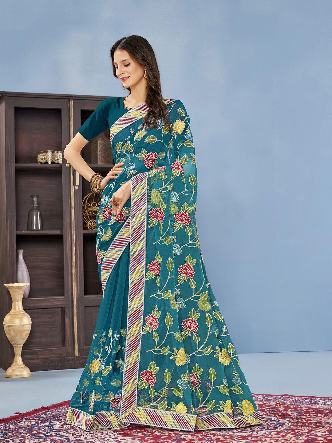 anouk floral embroidered net saree