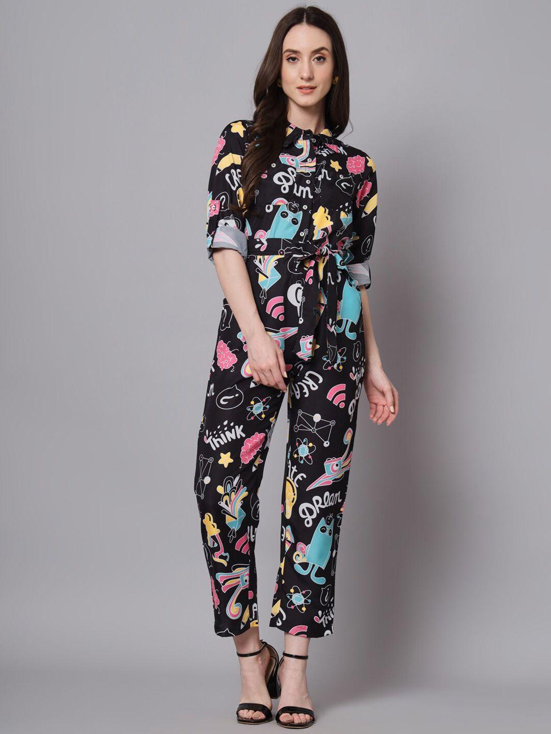 the dry state printed shirt collar roll up sleeves waist tie ups basic jumpsuit