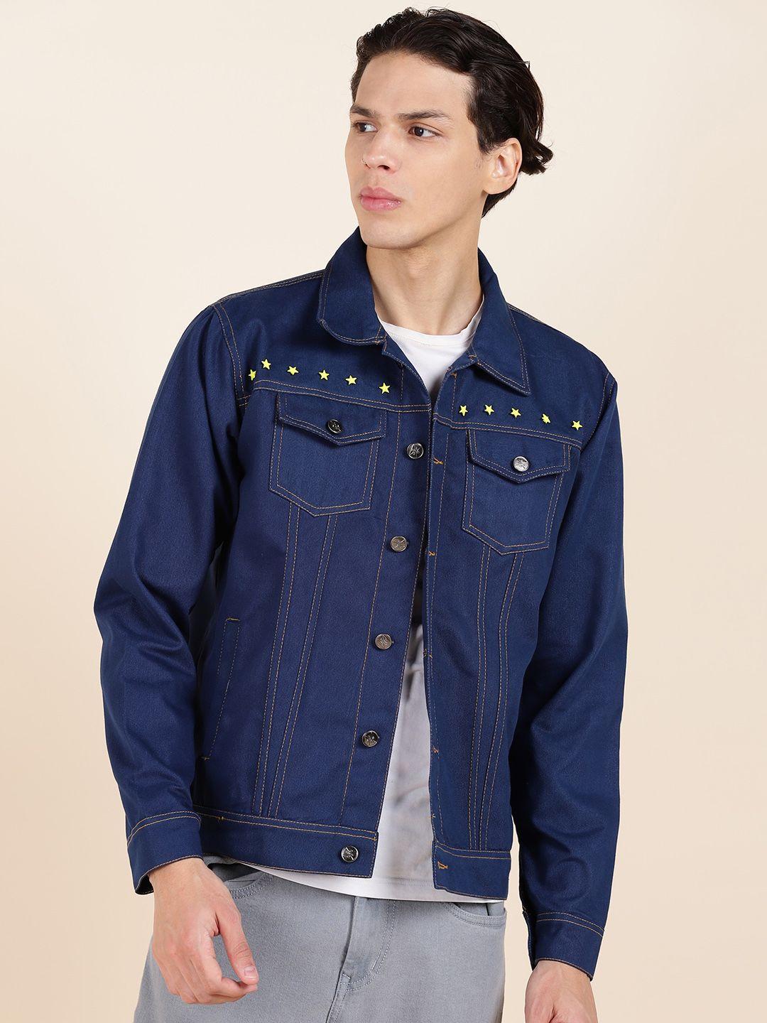 montrez spread collar denim jacket with studs