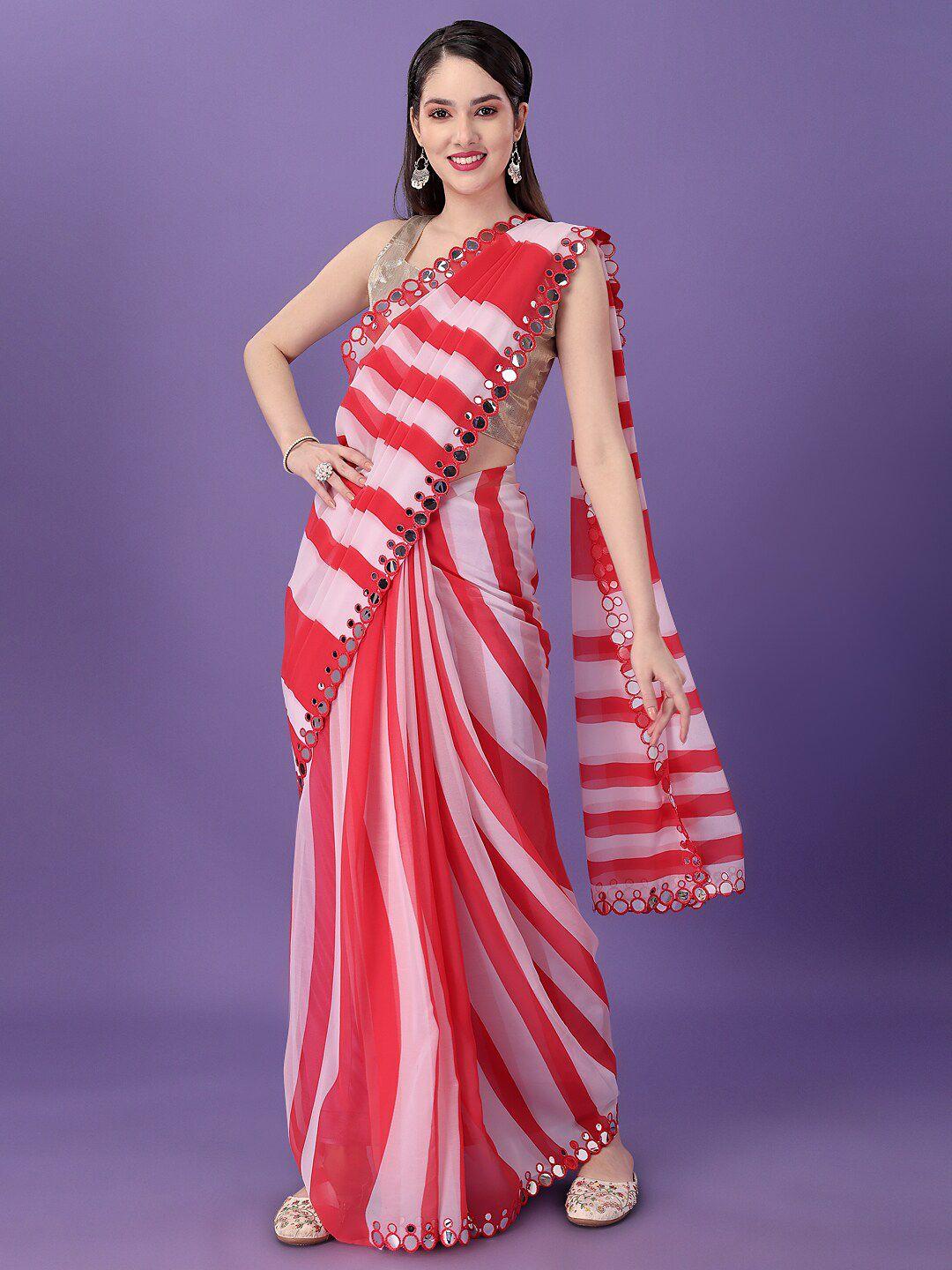 clemira striped mirror work satin leheriya saree