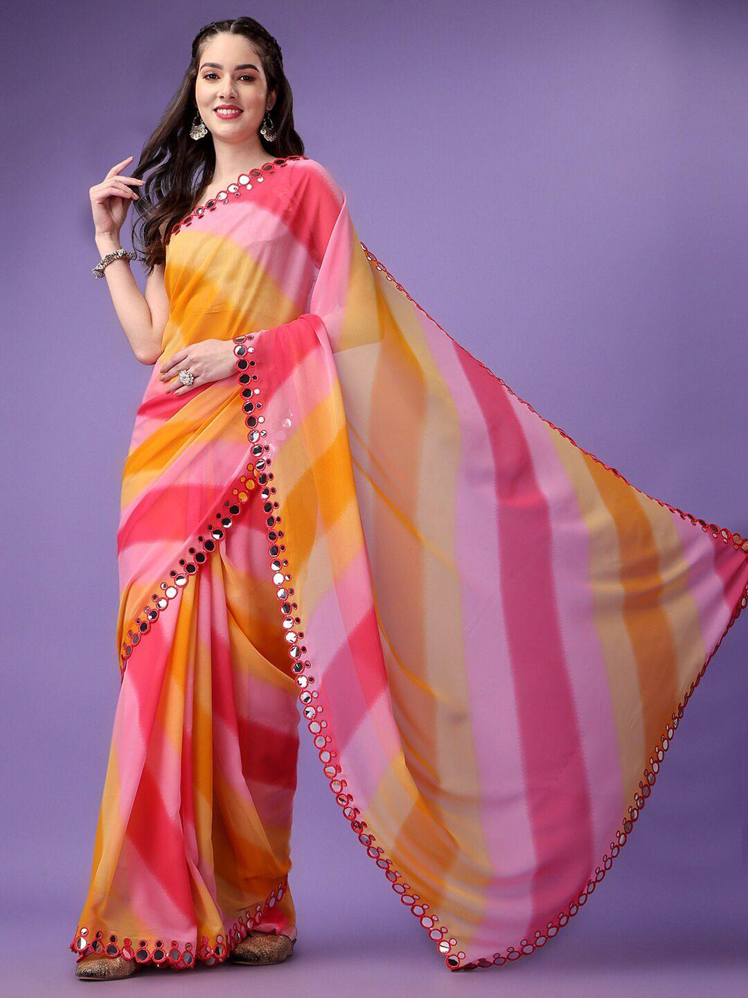 clemira mirror work satin leheriya saree