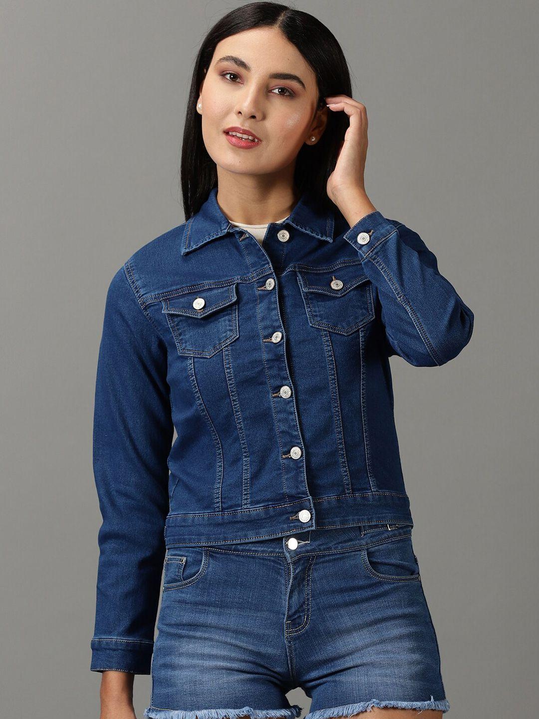 showoff women crop denim jacket