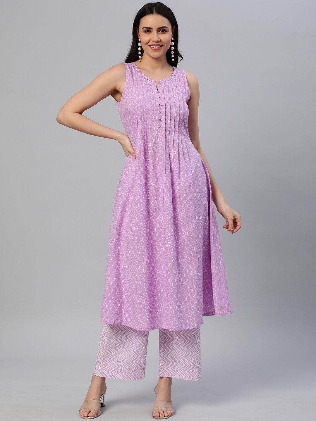 kami kubi bandhani printed a-line pleated pure cotton kurta with palazzos