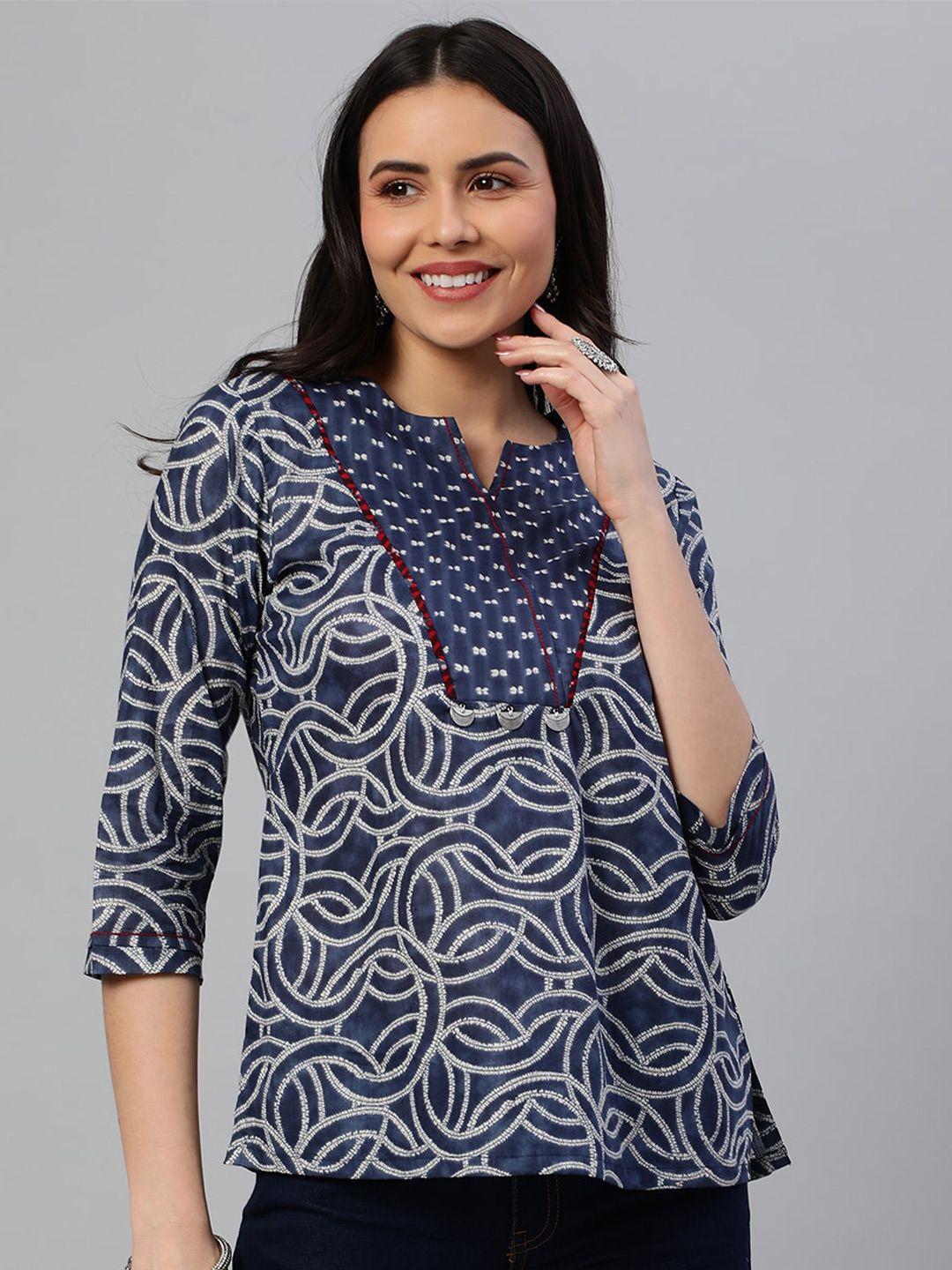 kami kubi geometric printed a-line pure cotton top