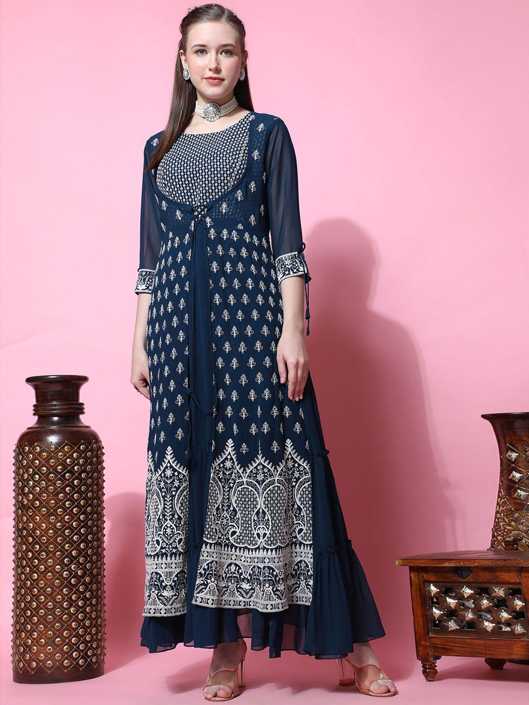 kalini ethnic motif embroidered ethnic maxi georgette dress