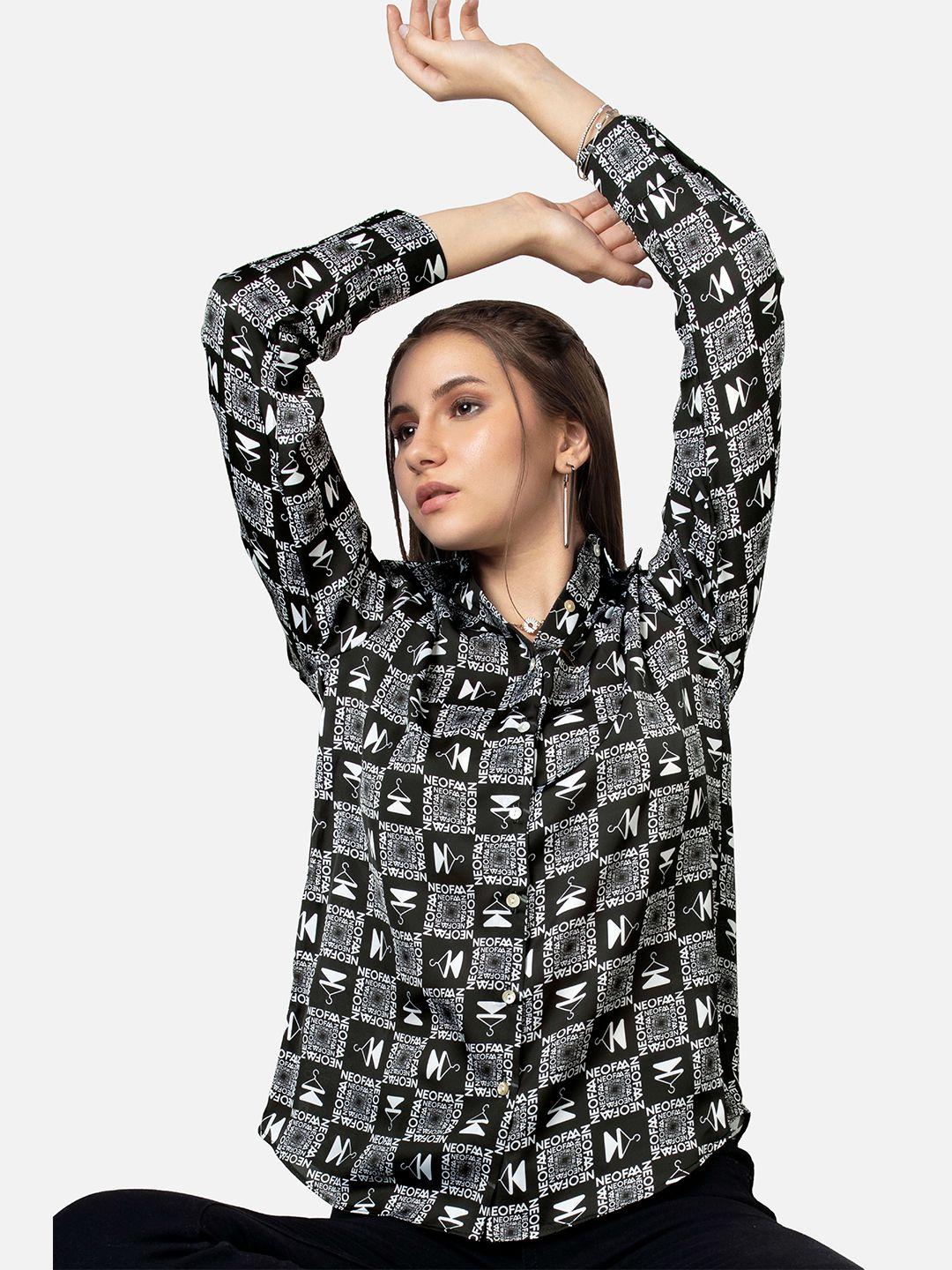 neofaa geometric printed long sleeves casual shirt