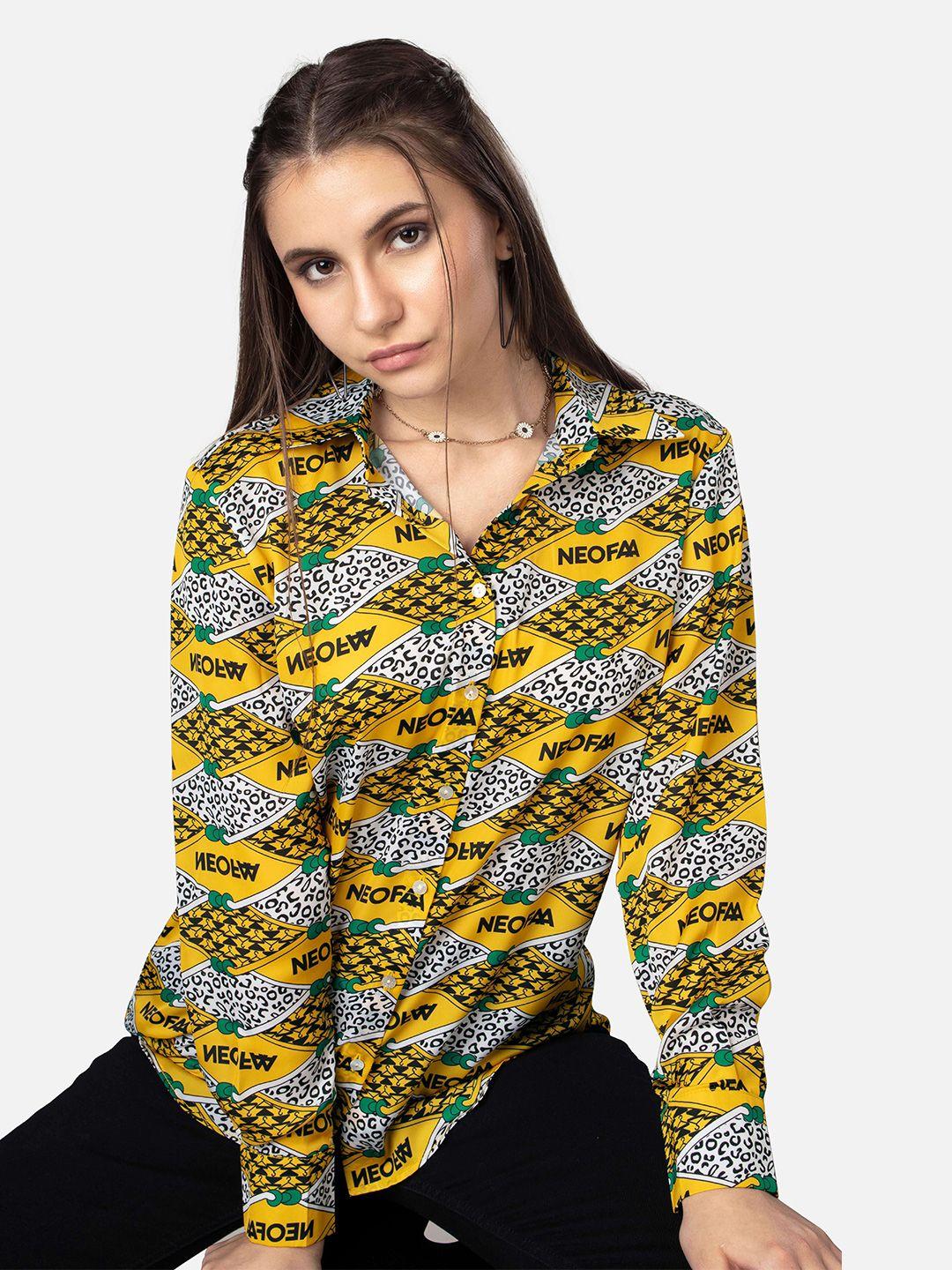 neofaa abstract printed casual satin shirt