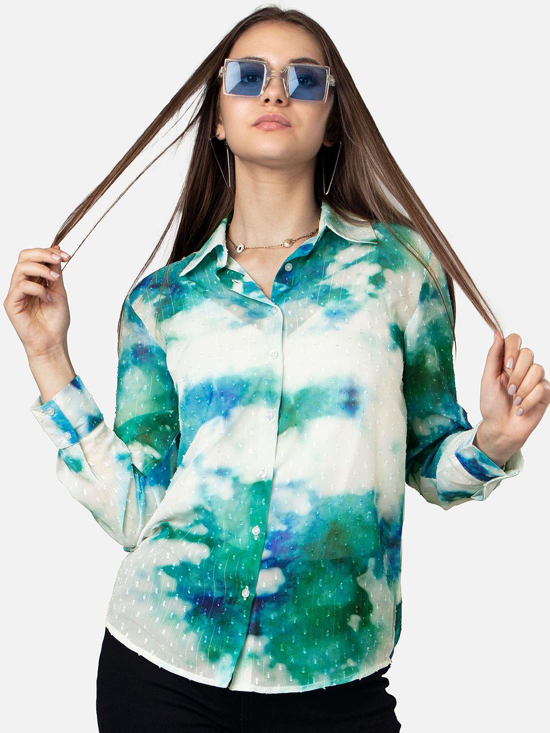 neofaa semi sheer tie and dye casual shirt