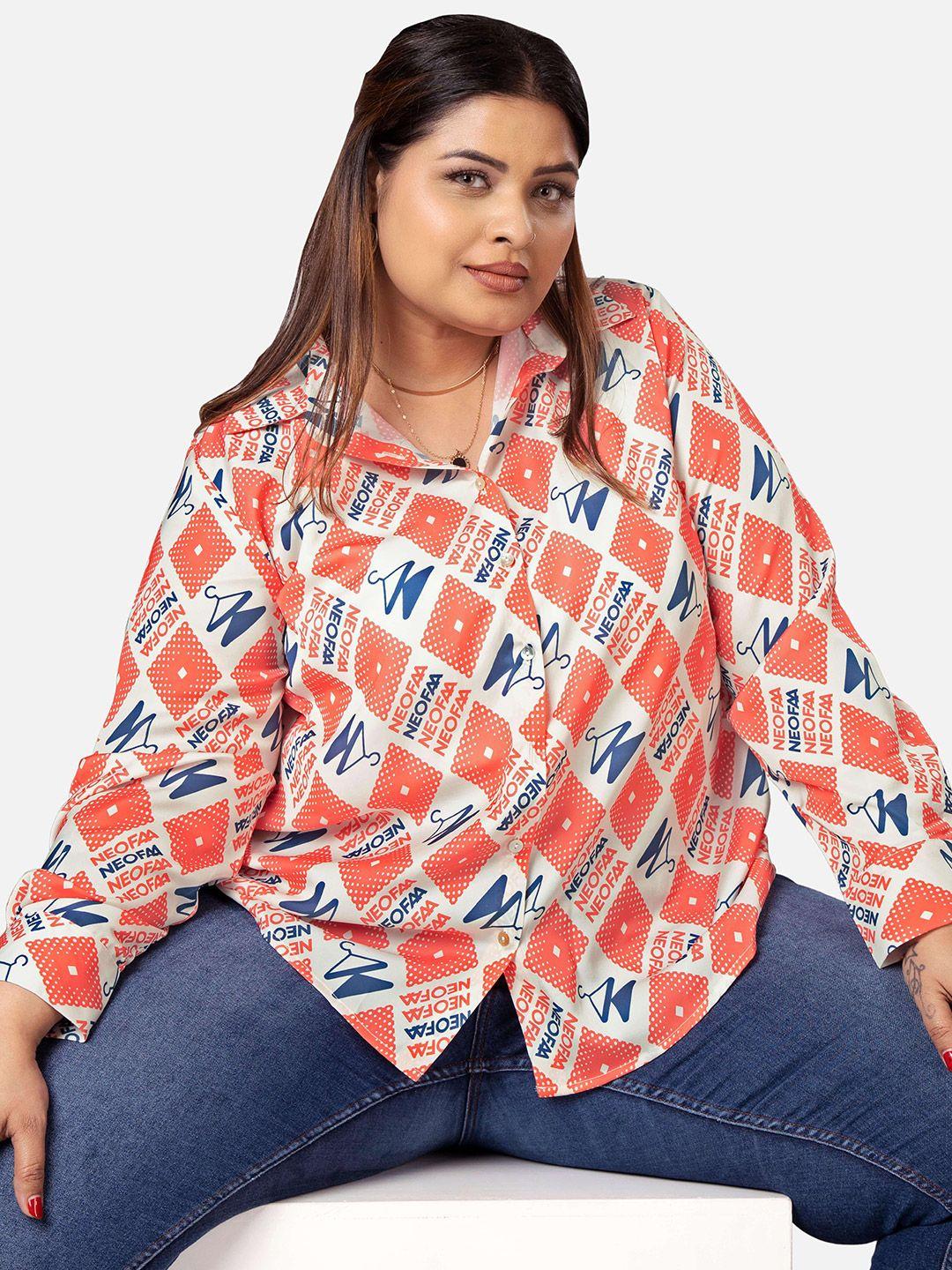 neofaa plus size geometric printed spread collar casual shirt