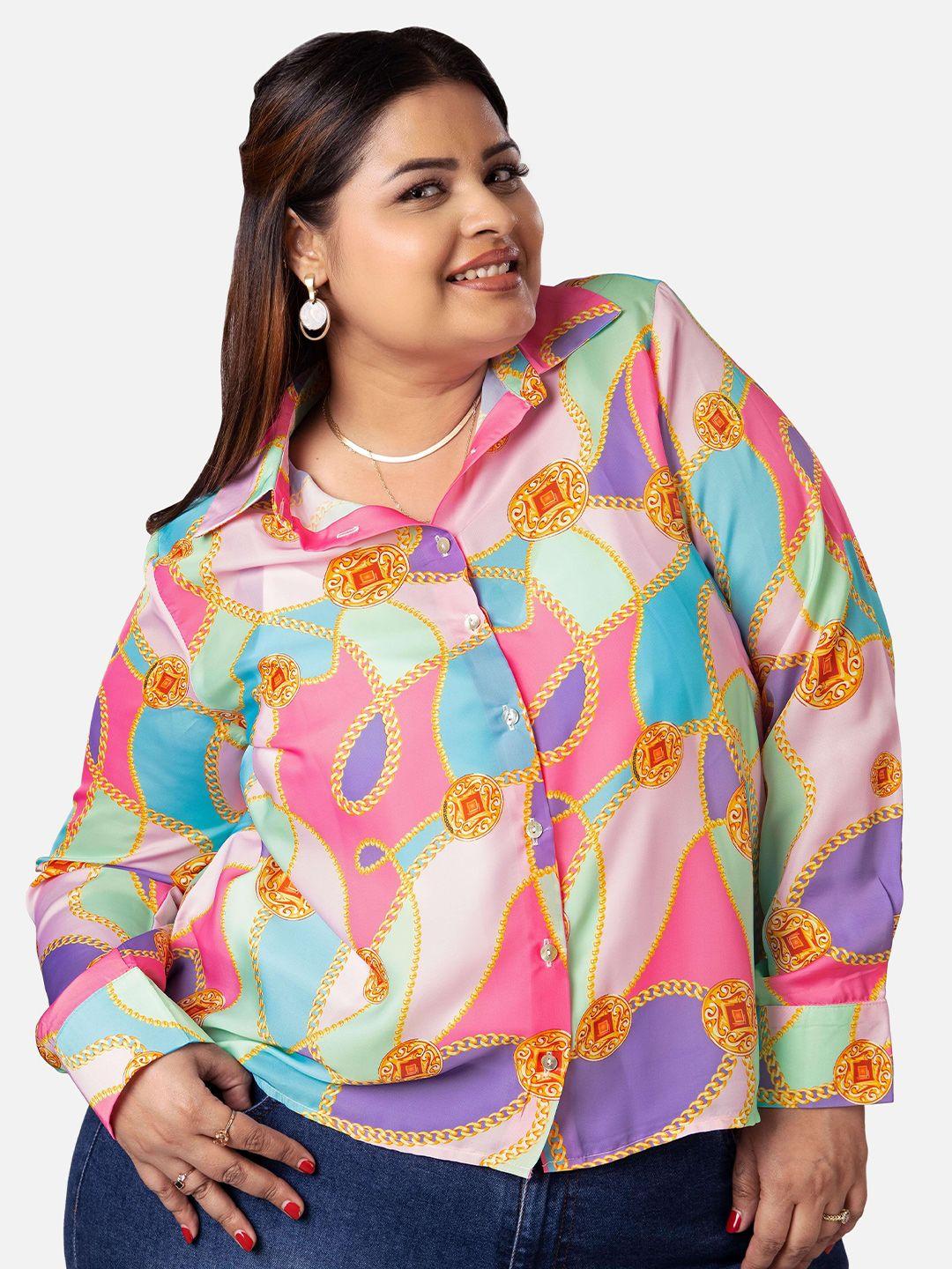 neofaa plus size abstract printed spread collar shirt