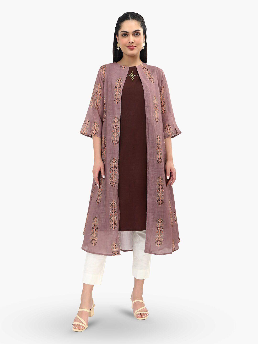 sangria beads & stones kurta with ethnic jacket