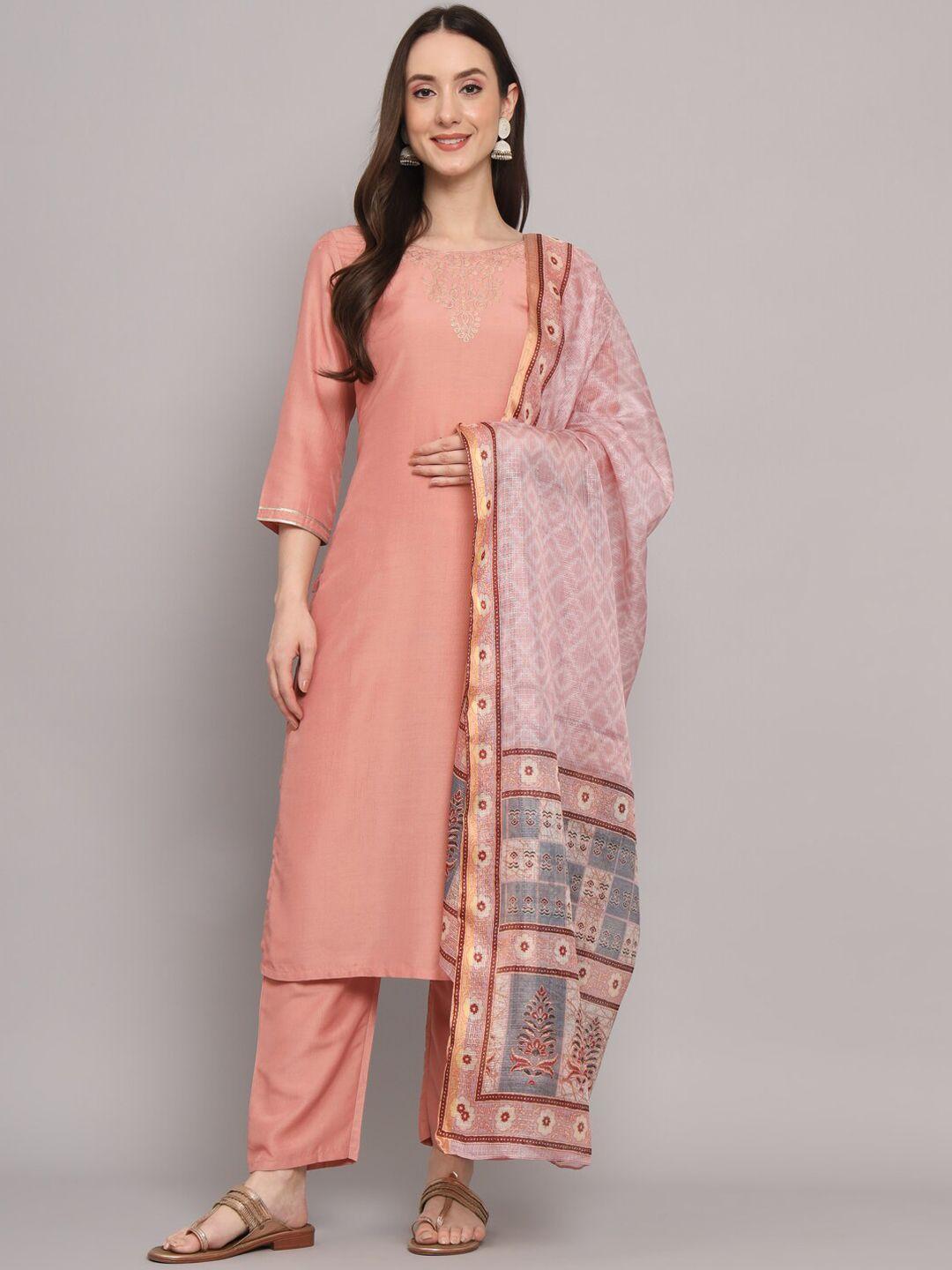 myshka ethnic motifs yoke design pure silk kurta with trousers & dupatta