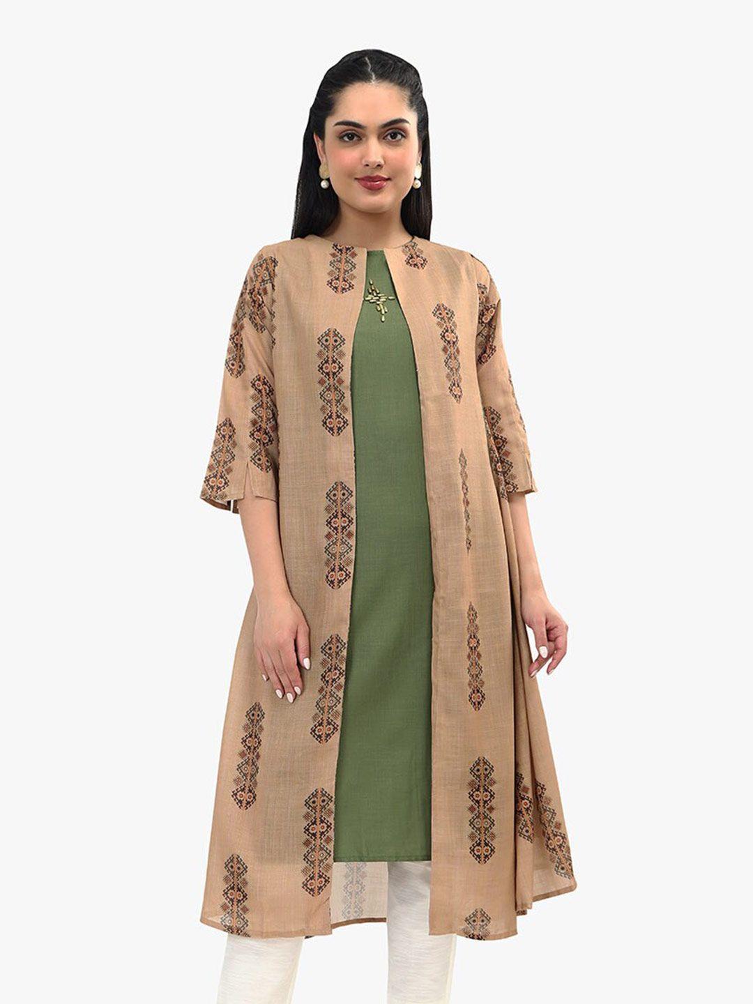 sangria sleeveless kurta with winter shrug