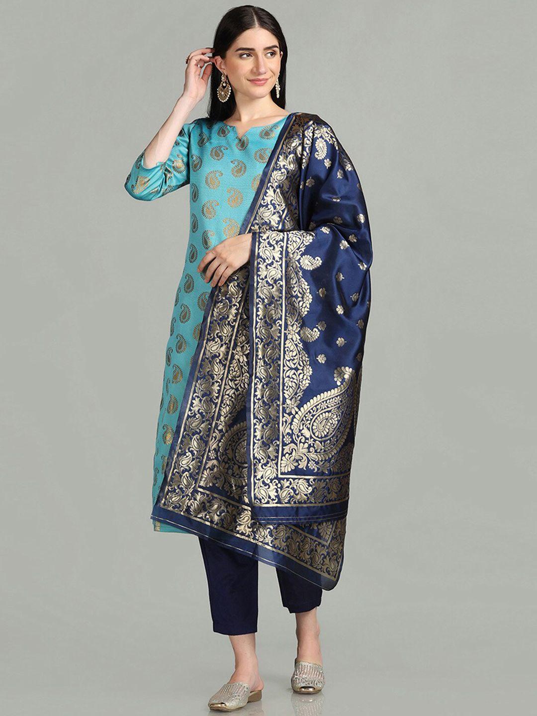 hritika paisley woven design zari kurta & trousers with dupatta