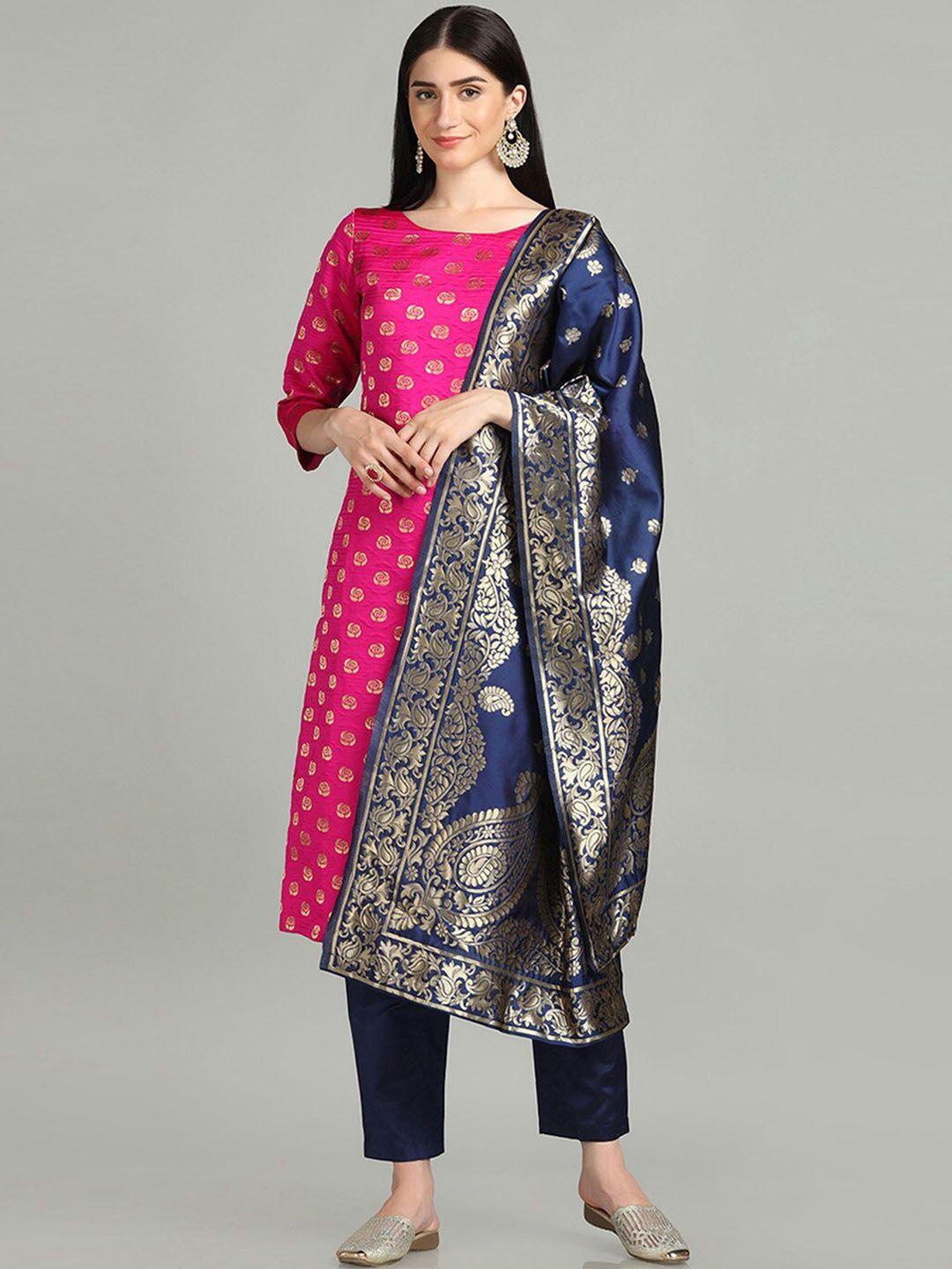 hritika floral woven design zari kurta & trousers with dupatta