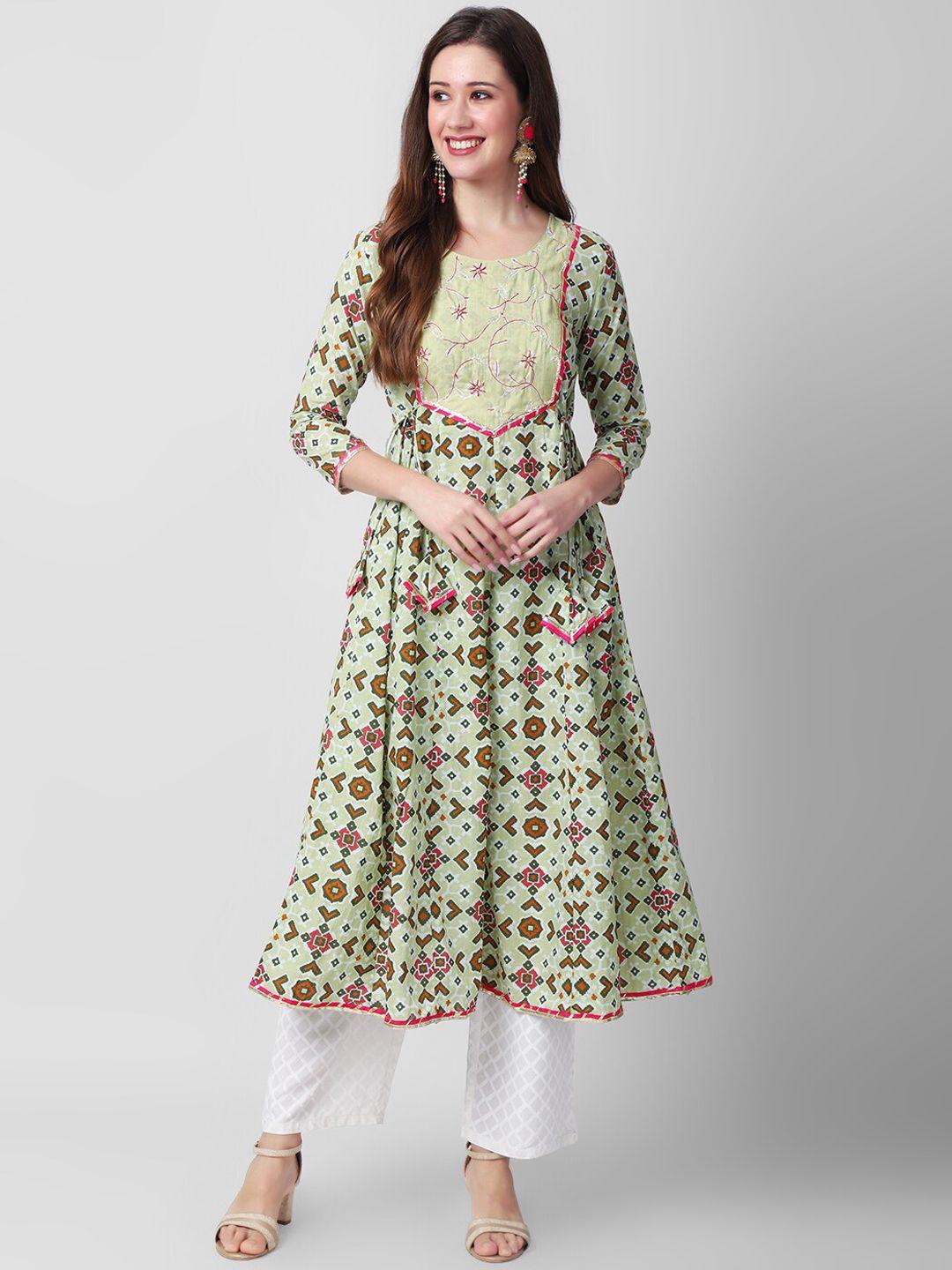 kalini ethnic motif printed thread work anarkali pure cotton kurta