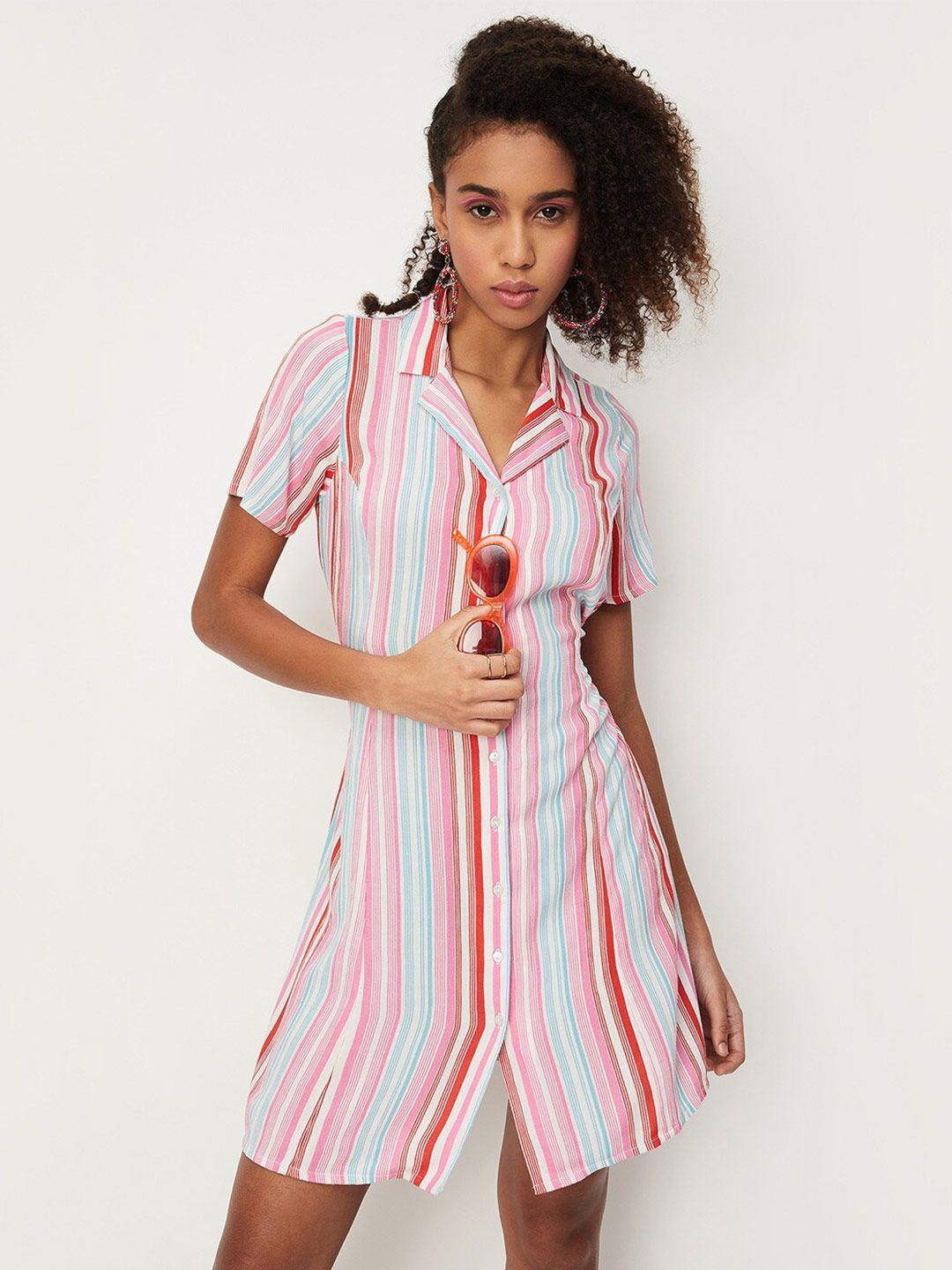 max striped shirt collar cotton shirt dress