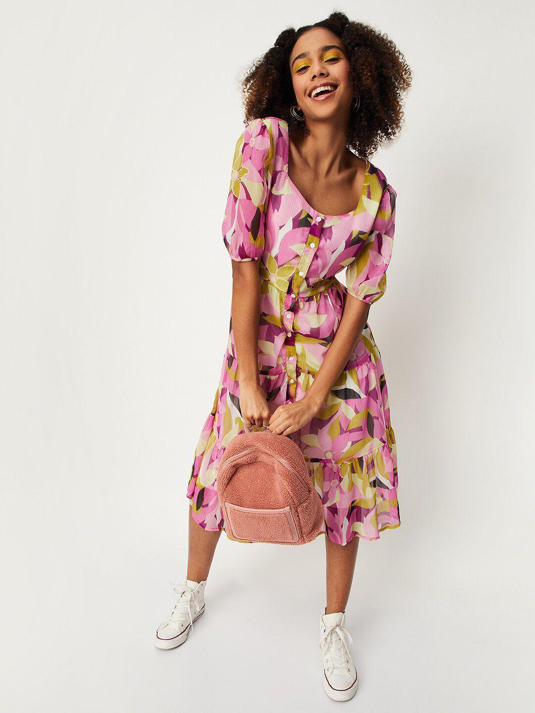 max floral print v-neck a-line dress