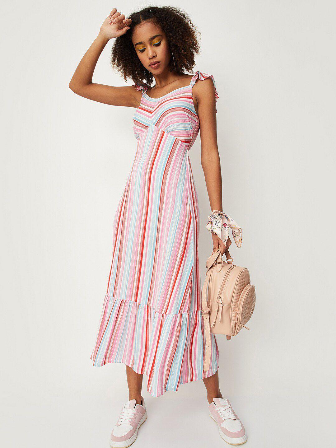 max striped flounce a-line midi dress