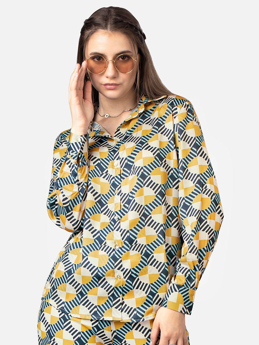 neofaa spread collar geometric printed casual shirt