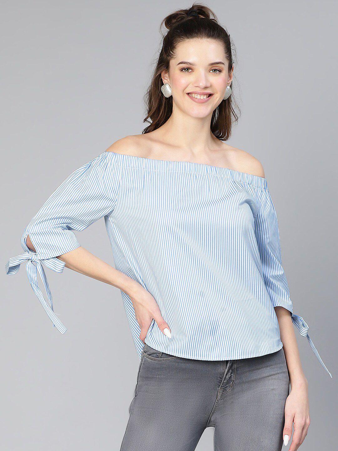 oxolloxo blue striped off-shoulder cotton bardot top