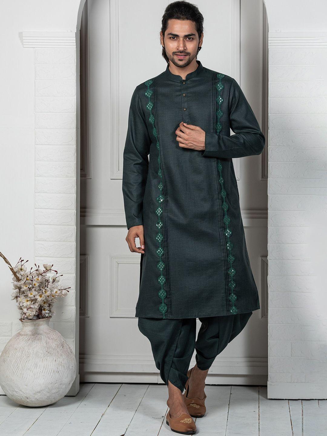 kisah embellished mirror work mandarin collar straight kurta