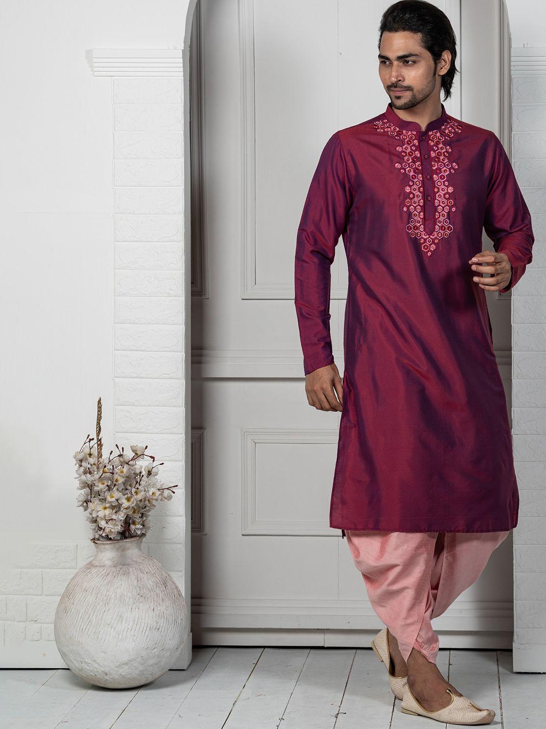 kisah yoke design mandarin collar thread work kurta