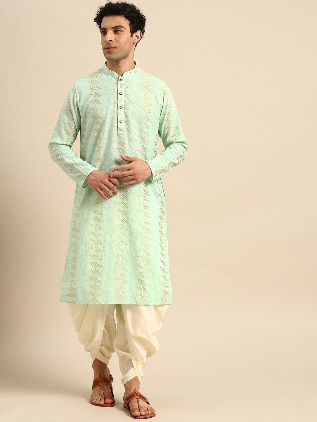 kisah geometric woven design mandarin collar straight kurta