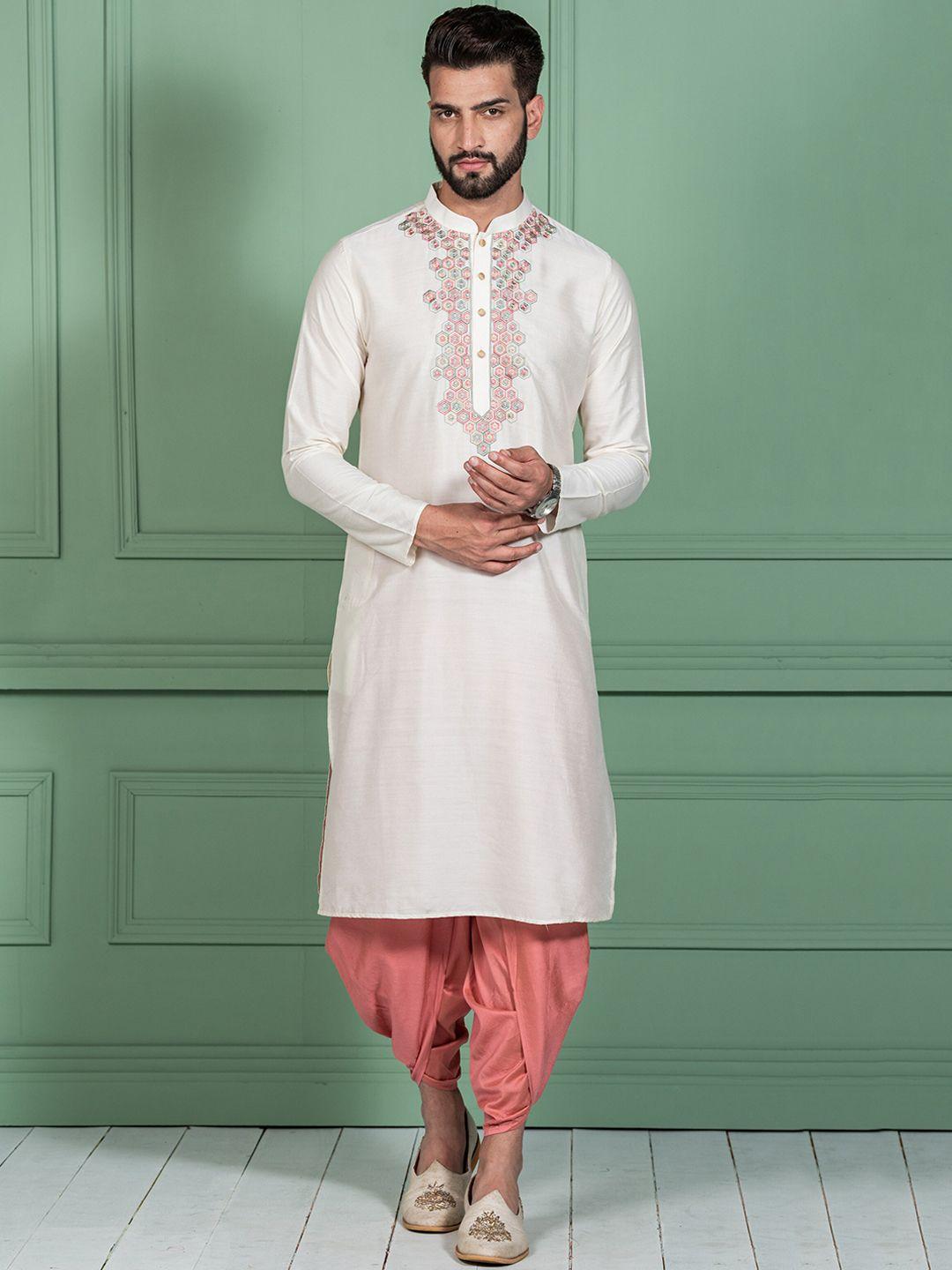 kisah yoke design mandarin collar thread work kurta