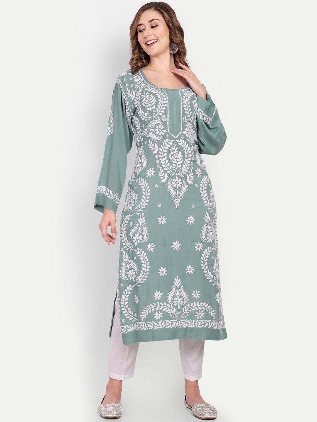 indiankala4u ethnic motifs embroidered chikankari straight kurta