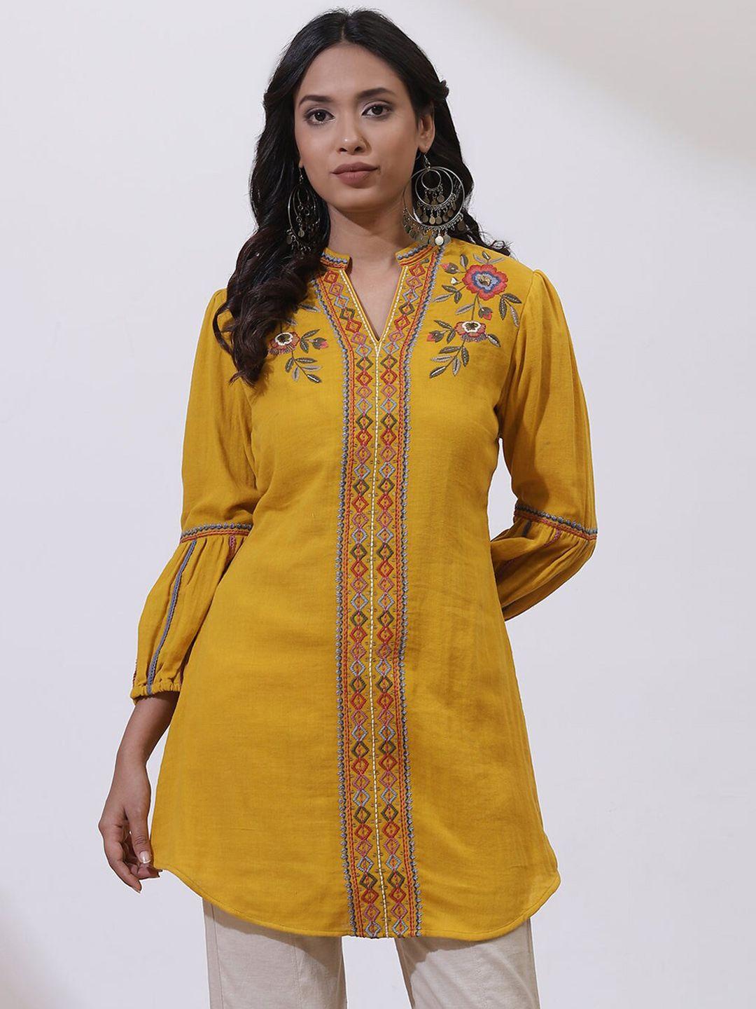 lakshita plus size mandarin collar embroidered pure cotton tunic