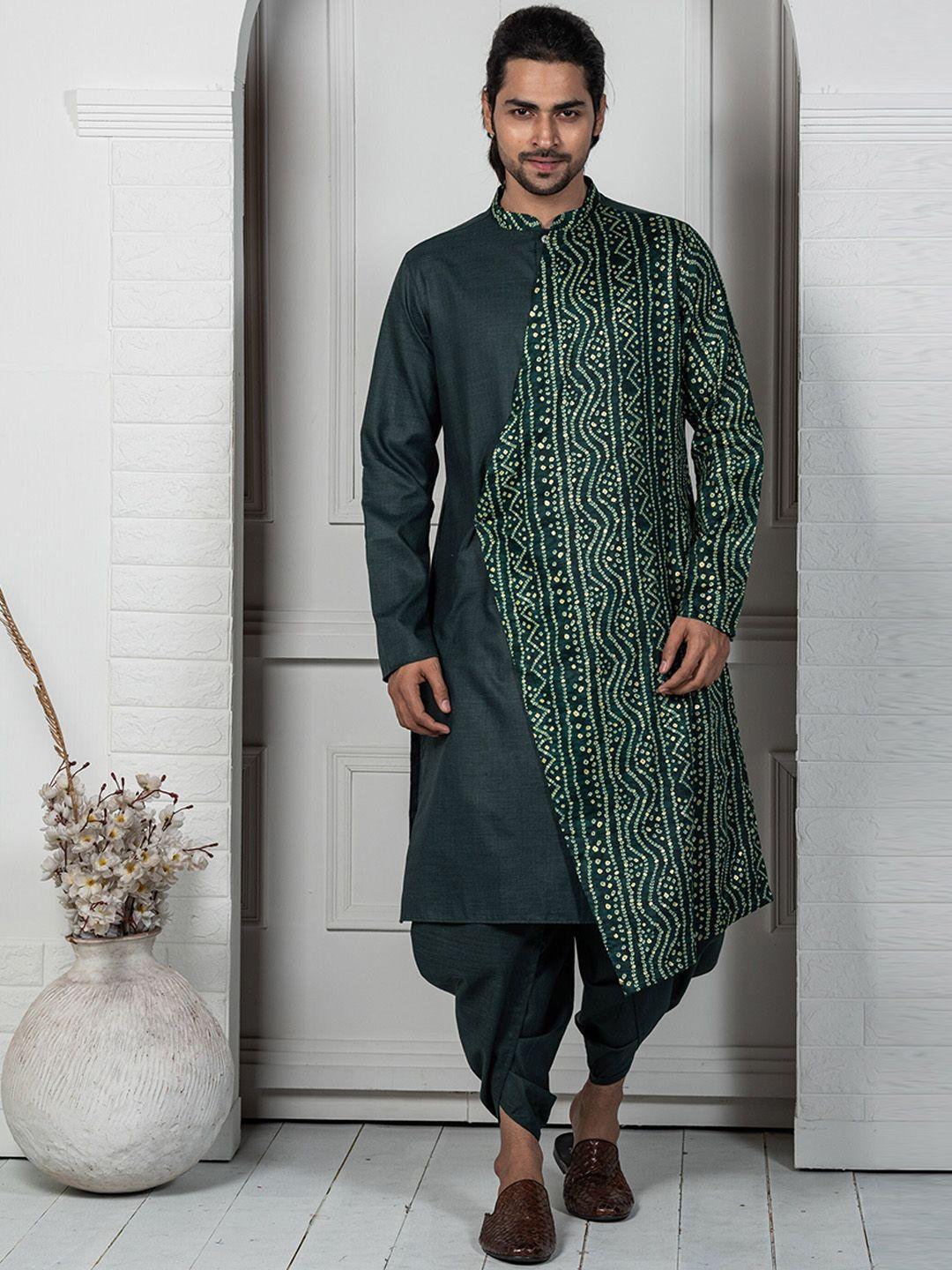 kisah bandhani printed mandarin collar asymmetric kurta