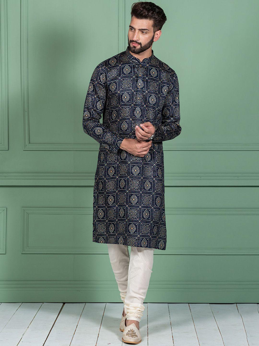 kisah bandhani printed mandarin collar straight kurta