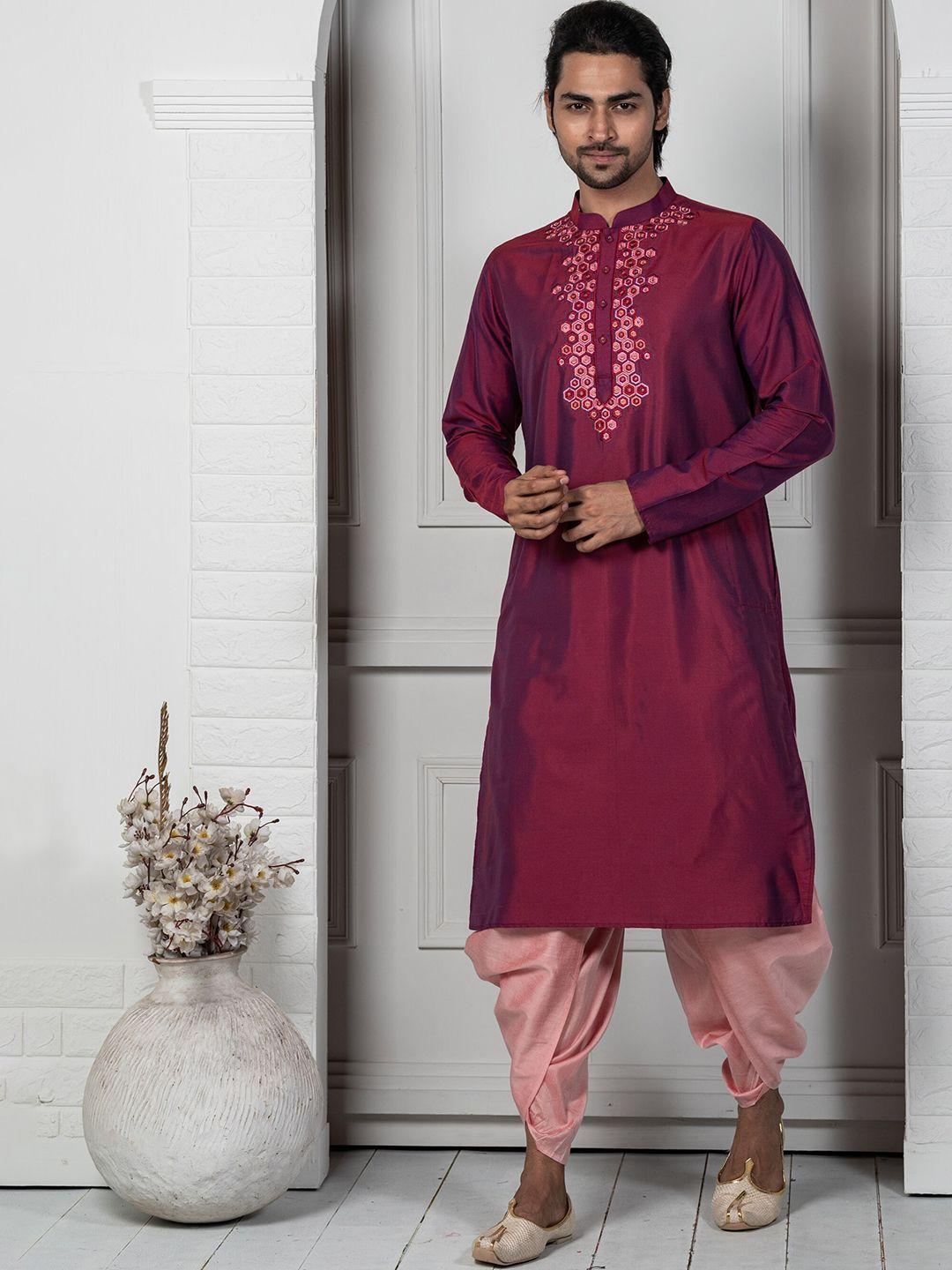 kisah geometric embroidered mandarin collar thread work kurta