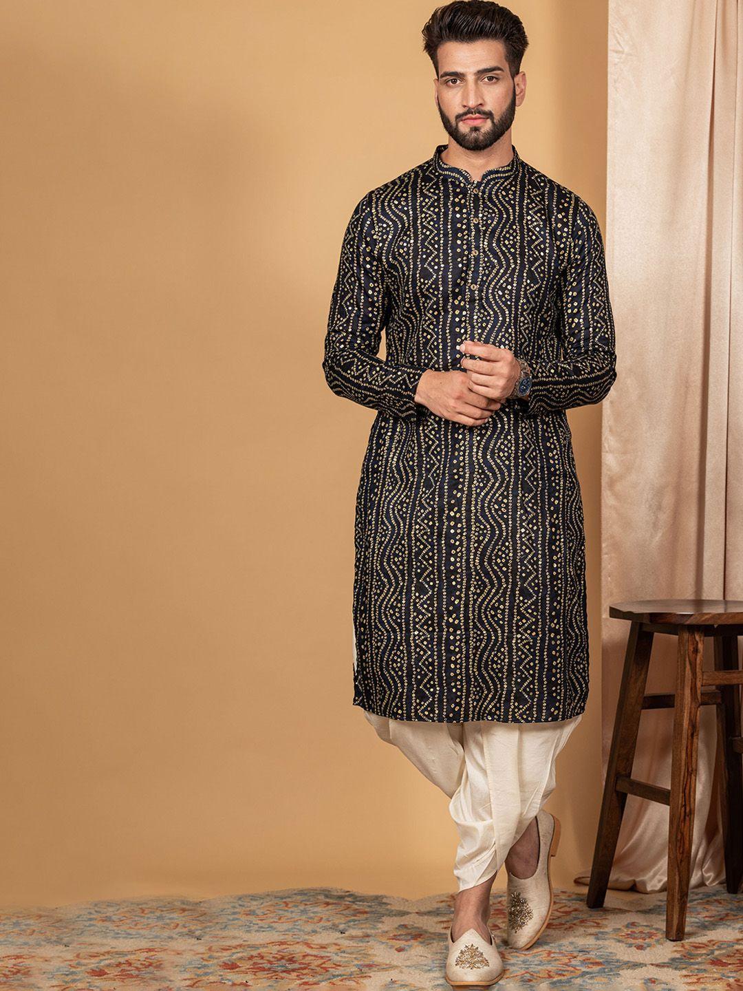 kisah bandhani printed mandarin collar straight kurta