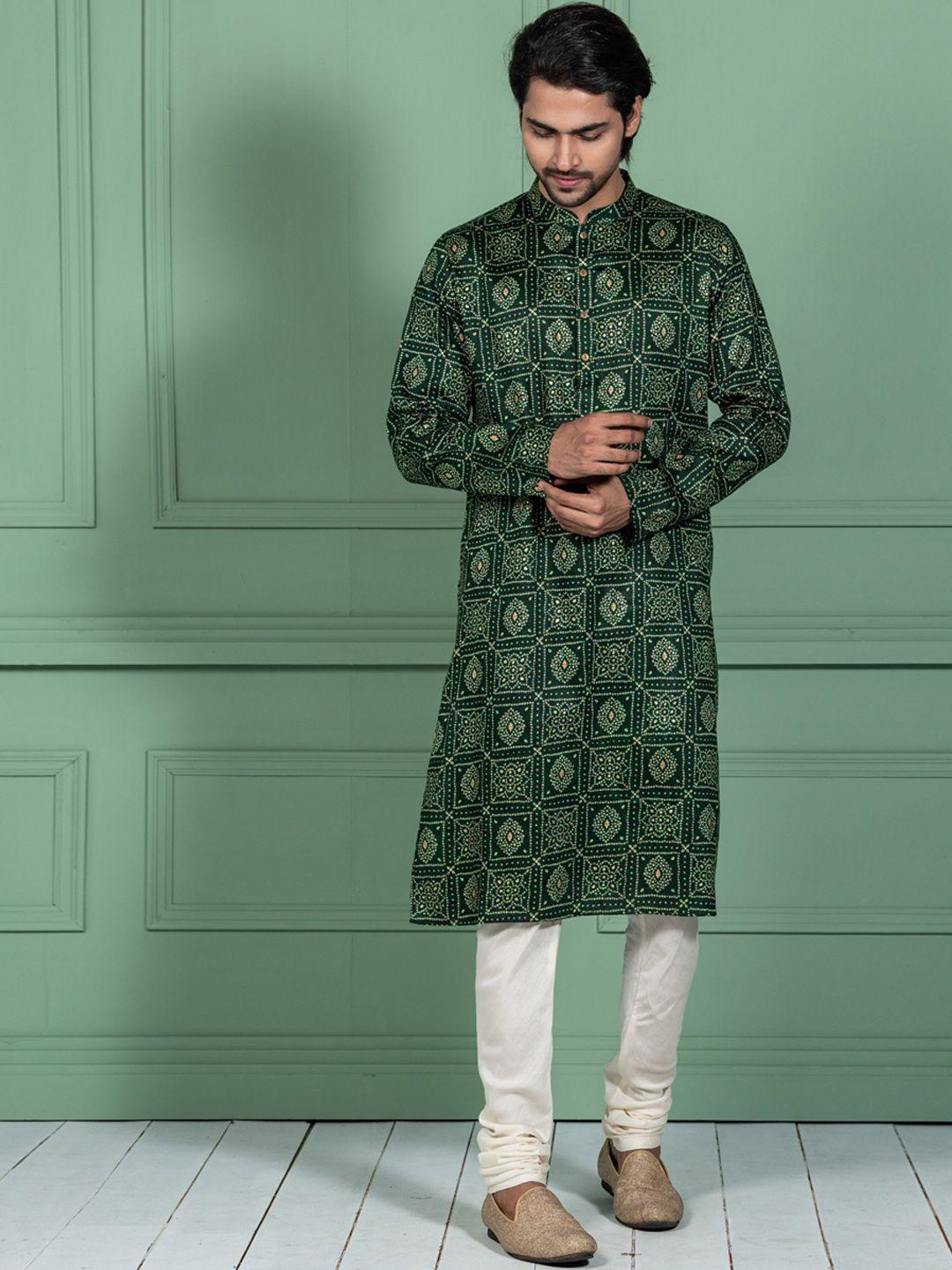 kisah bandhani printed mandarin collar straight kurta