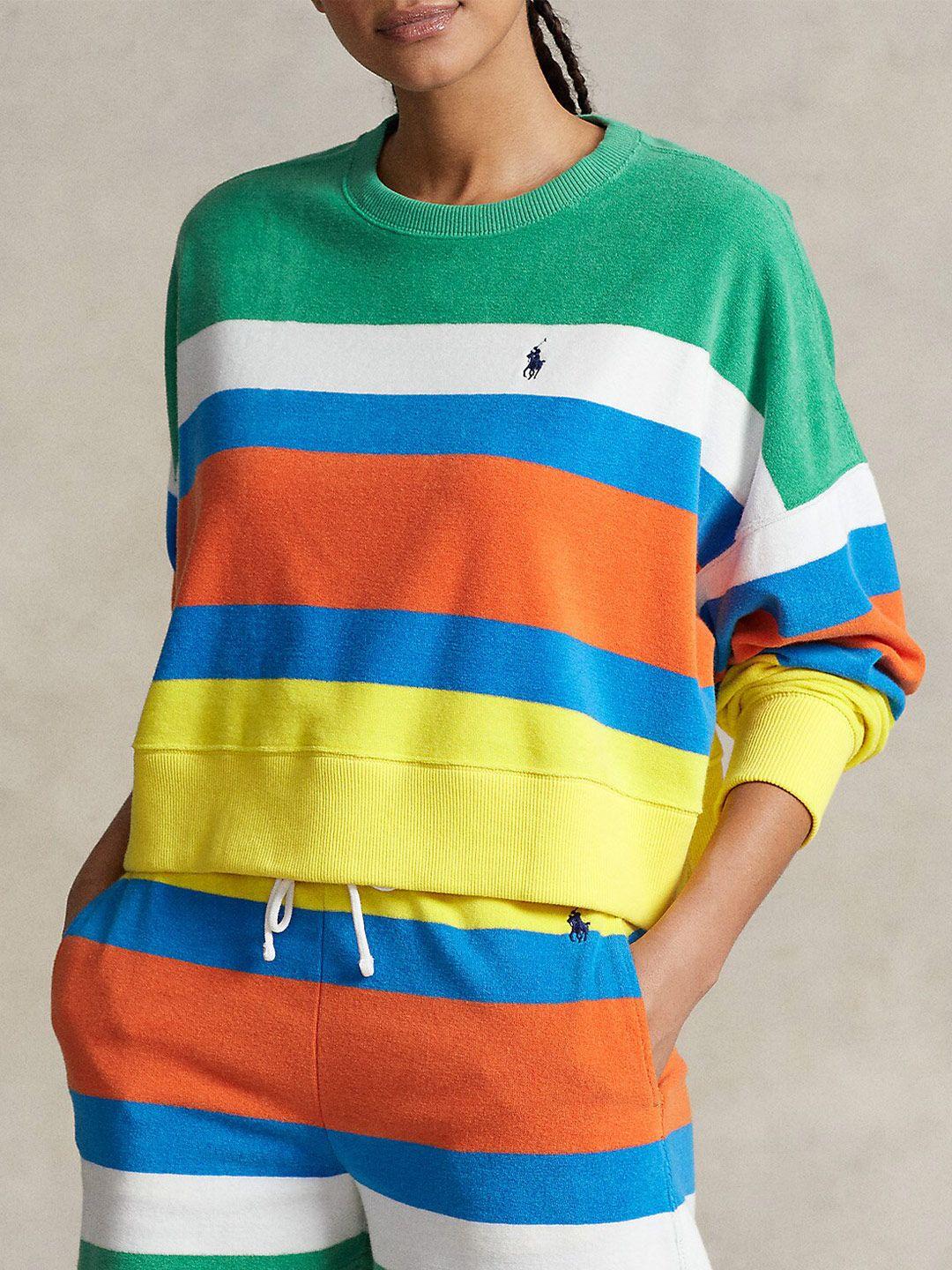 polo ralph lauren multi-striped patterned pure cotton hooded pullover sweatshirt