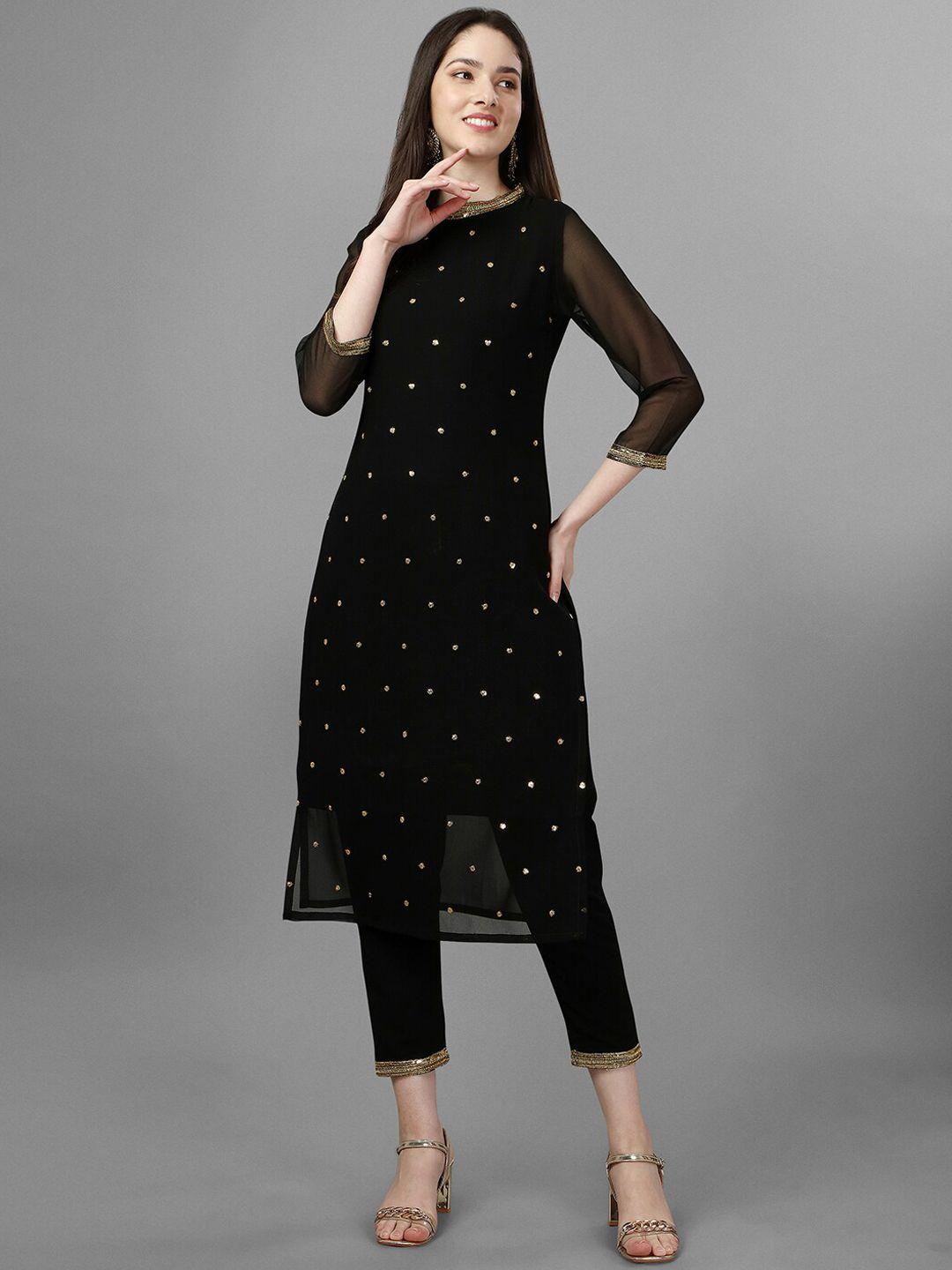 gorgone round neck embroidered sequinned georgette kurta