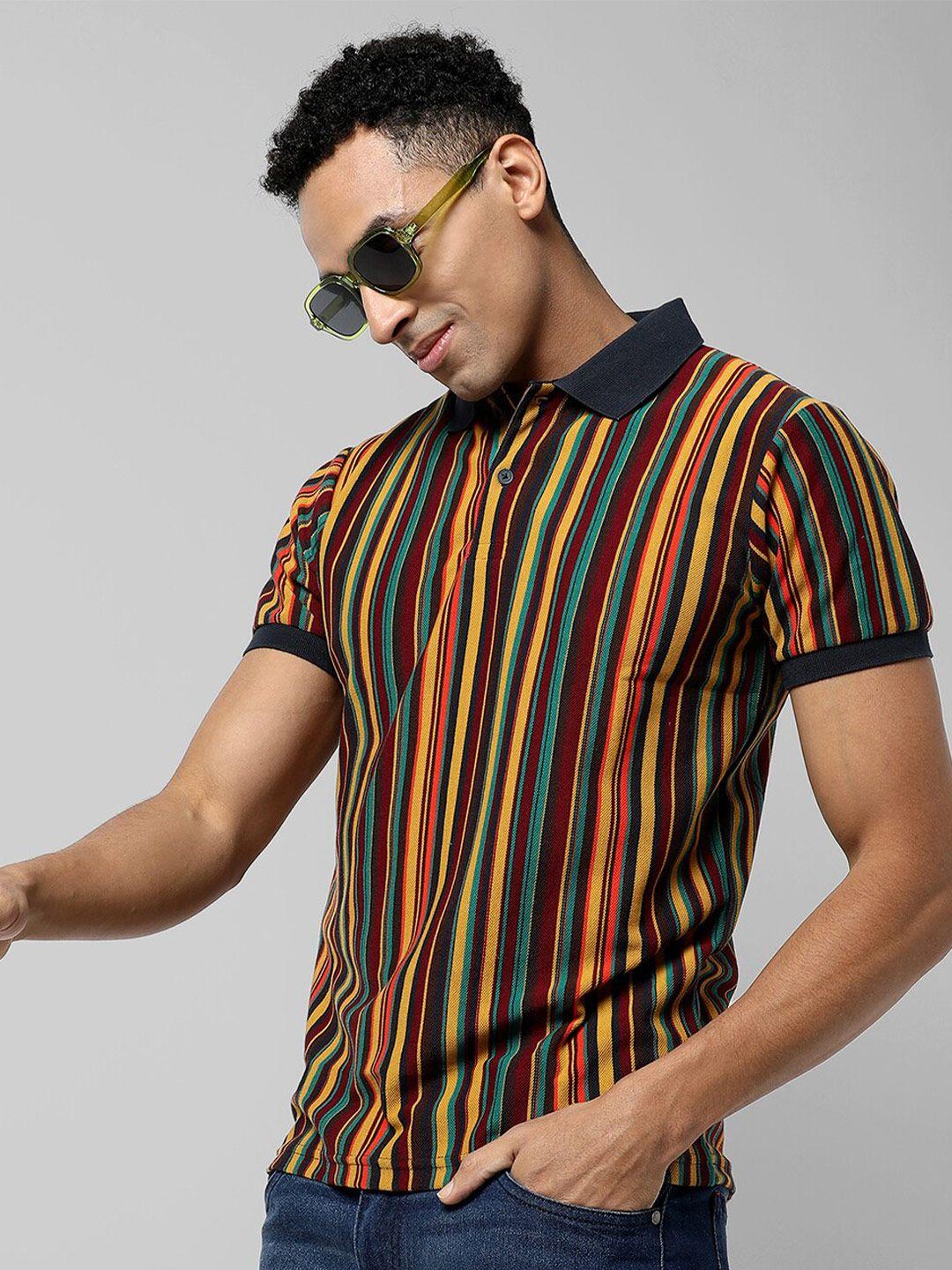 campus sutra striped polo collar cotton t-shirt